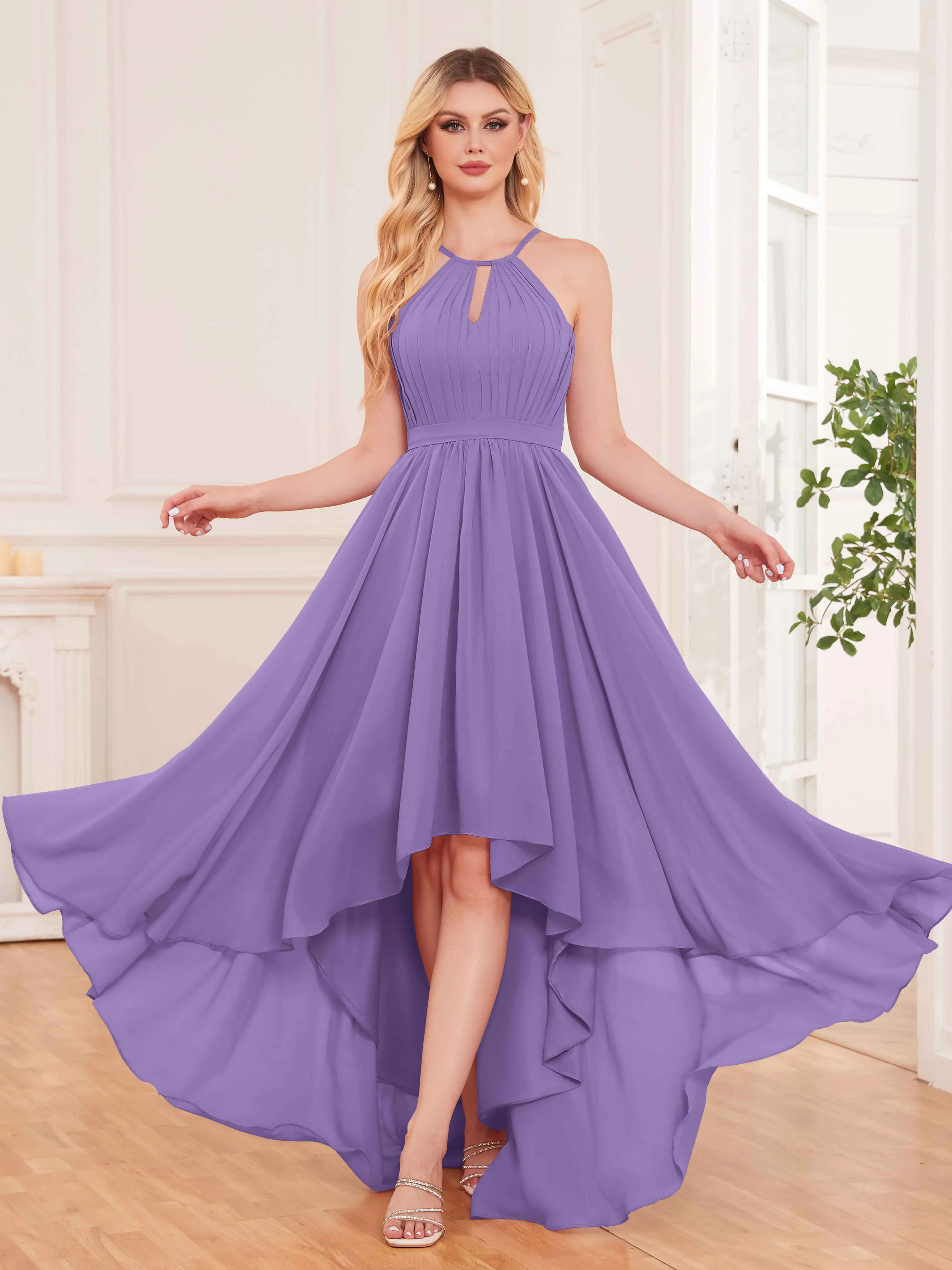 Elliana Dreamy Halter Sleeveless Asymmetrical Chiffon Bridesmaid Dresses