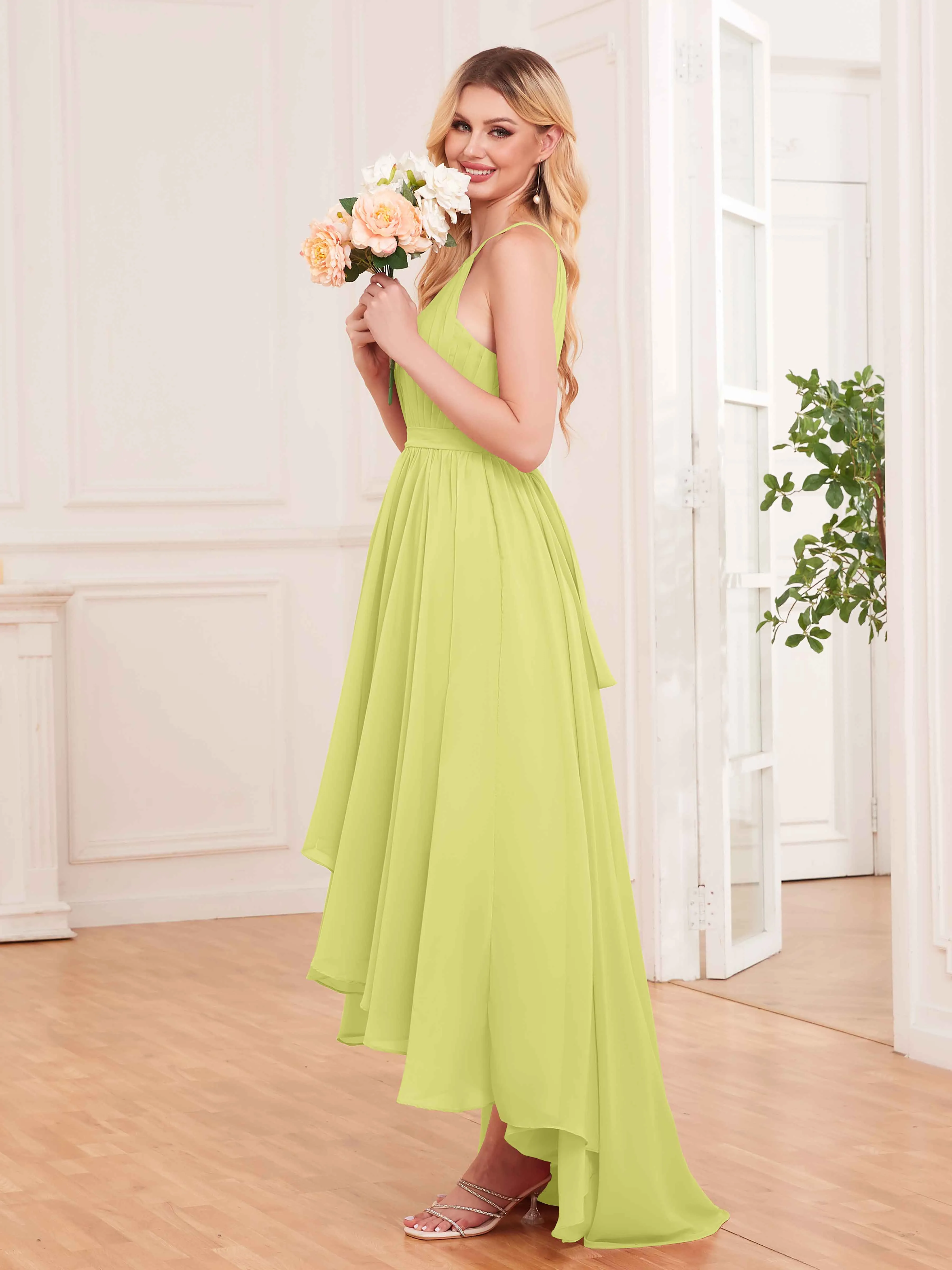 Elliana Dreamy Halter Sleeveless Asymmetrical Chiffon Bridesmaid Dresses