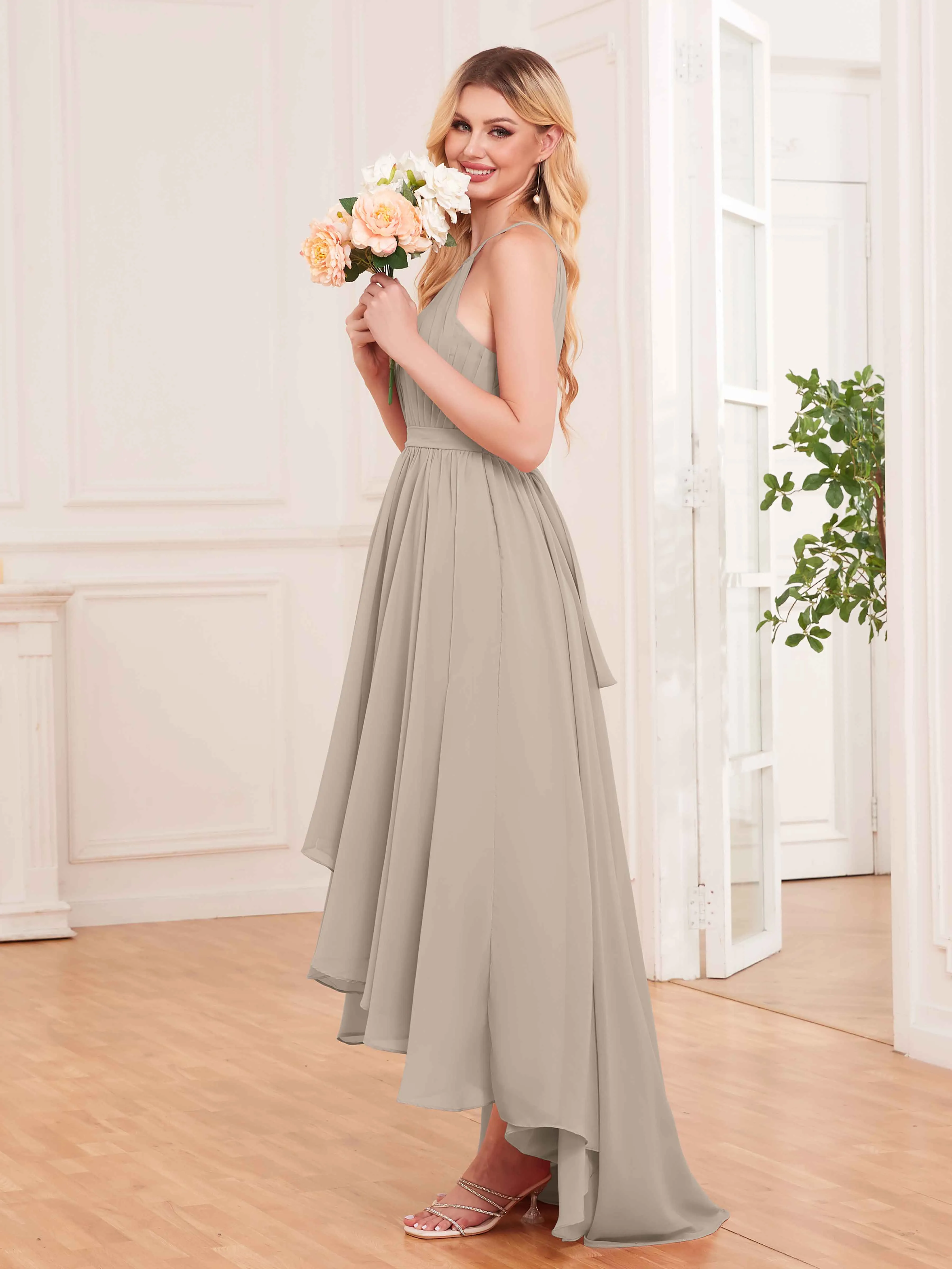 Elliana Dreamy Halter Sleeveless Asymmetrical Chiffon Bridesmaid Dresses