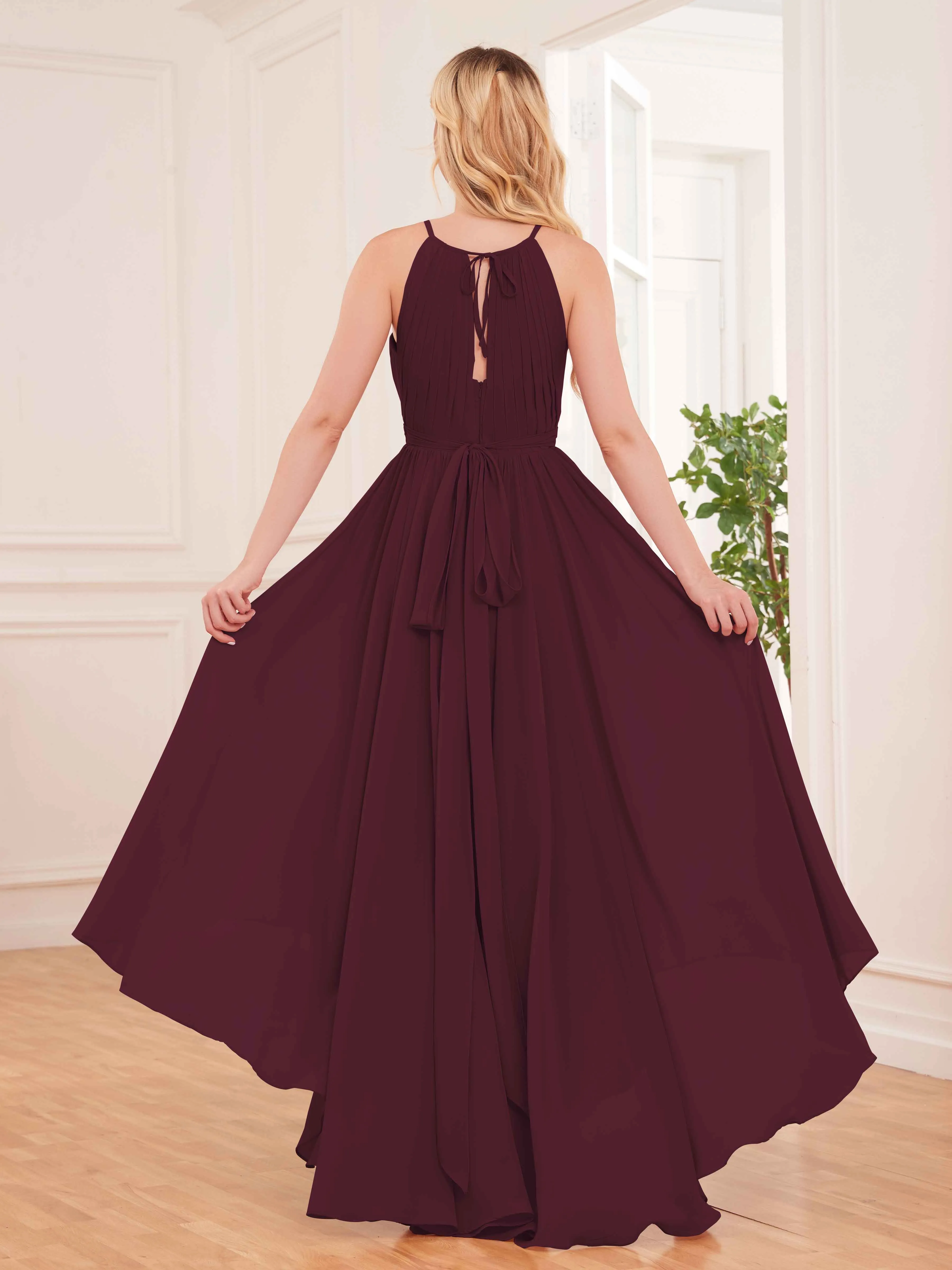 Elliana Dreamy Halter Sleeveless Asymmetrical Chiffon Bridesmaid Dresses