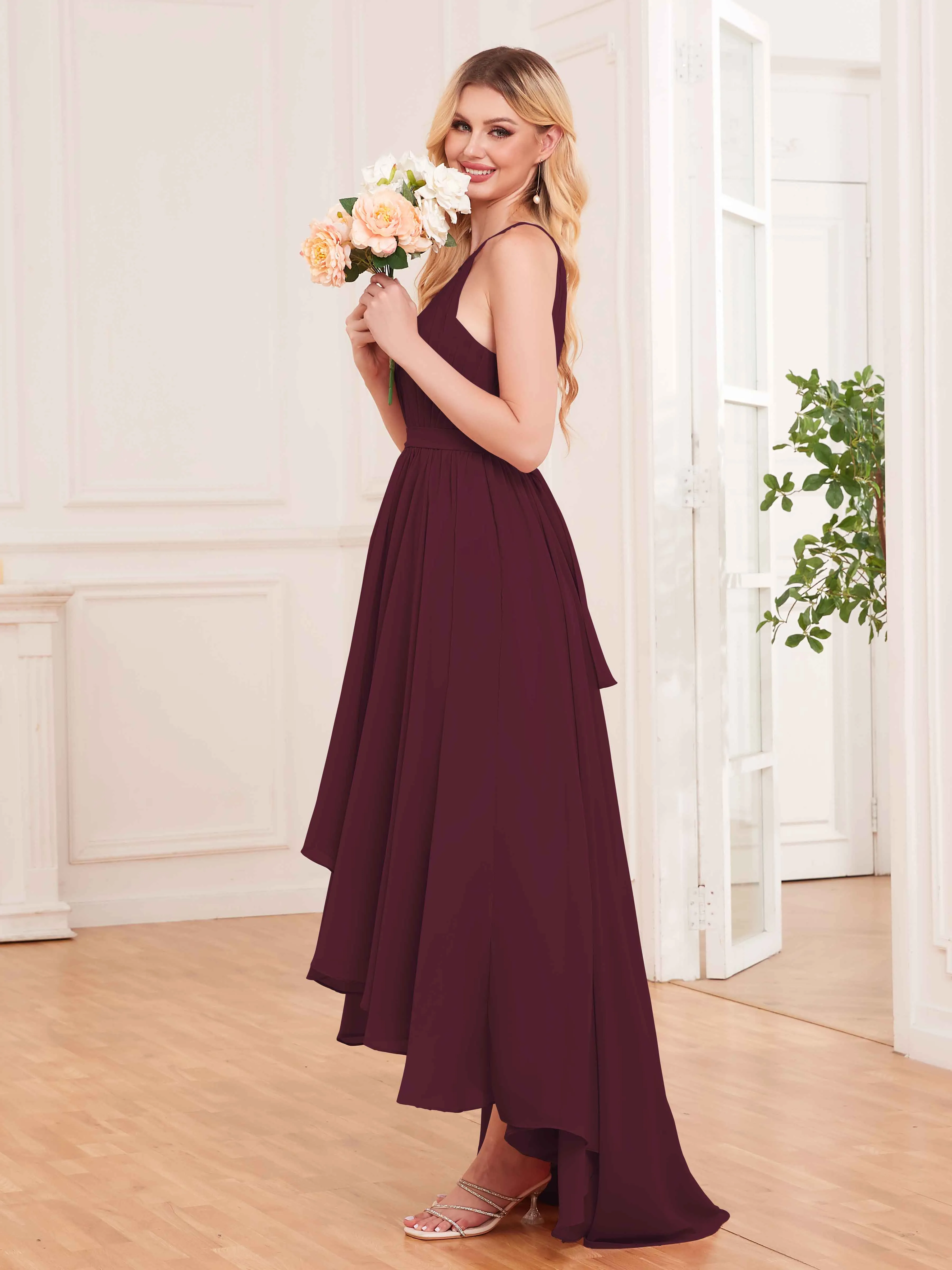 Elliana Dreamy Halter Sleeveless Asymmetrical Chiffon Bridesmaid Dresses