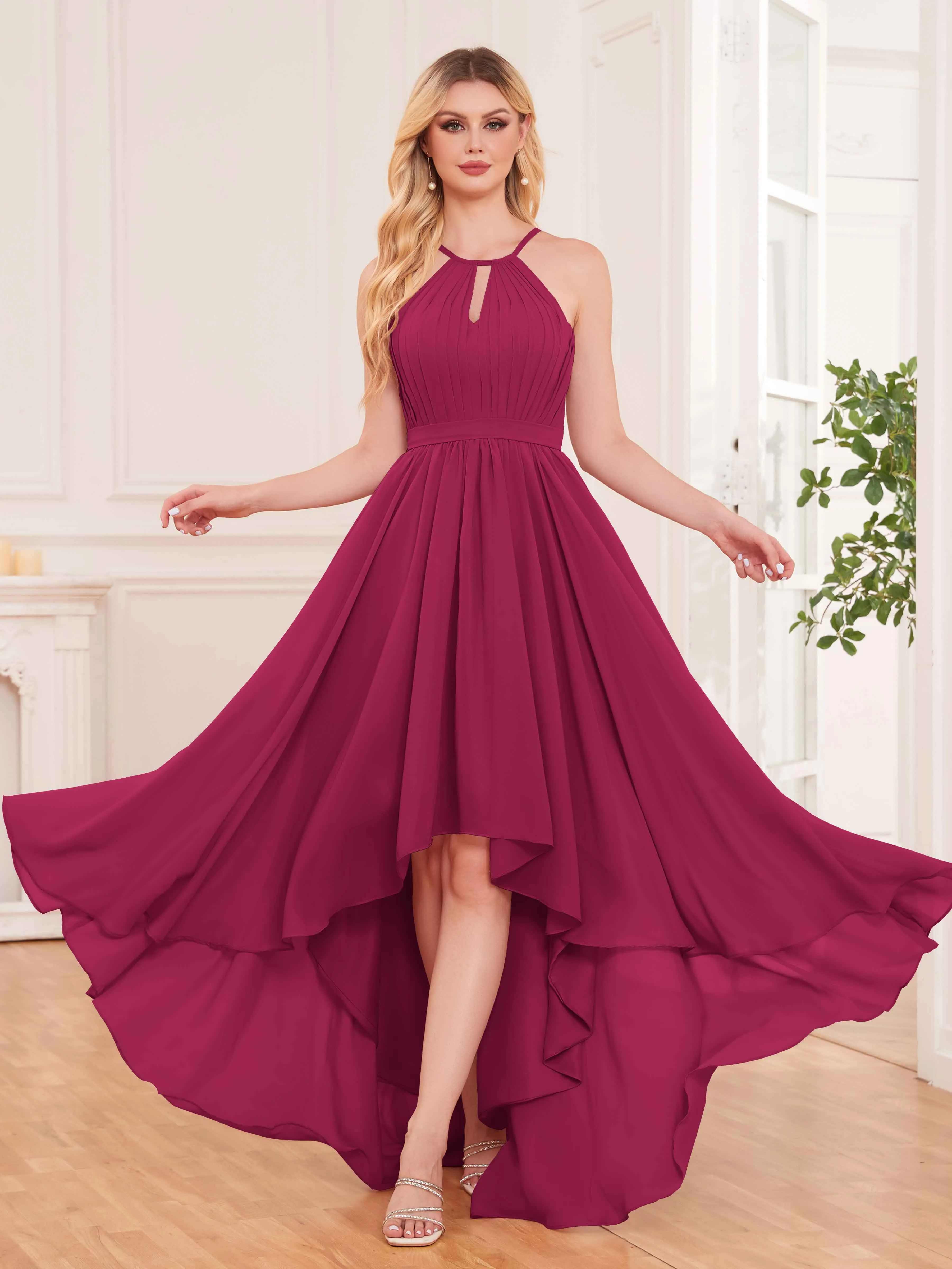 Elliana Dreamy Halter Sleeveless Asymmetrical Chiffon Bridesmaid Dresses