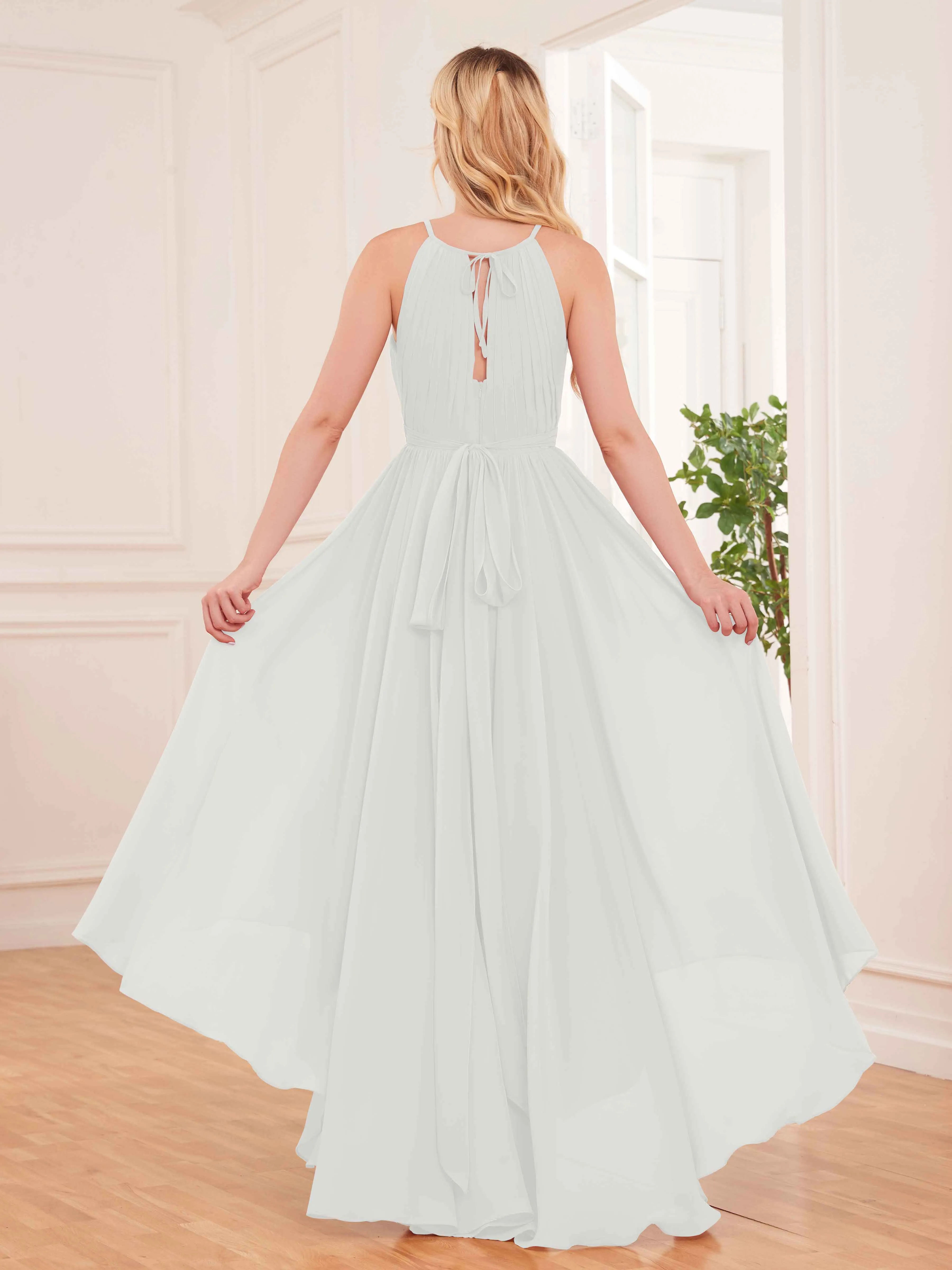 Elliana Dreamy Halter Sleeveless Asymmetrical Chiffon Bridesmaid Dresses