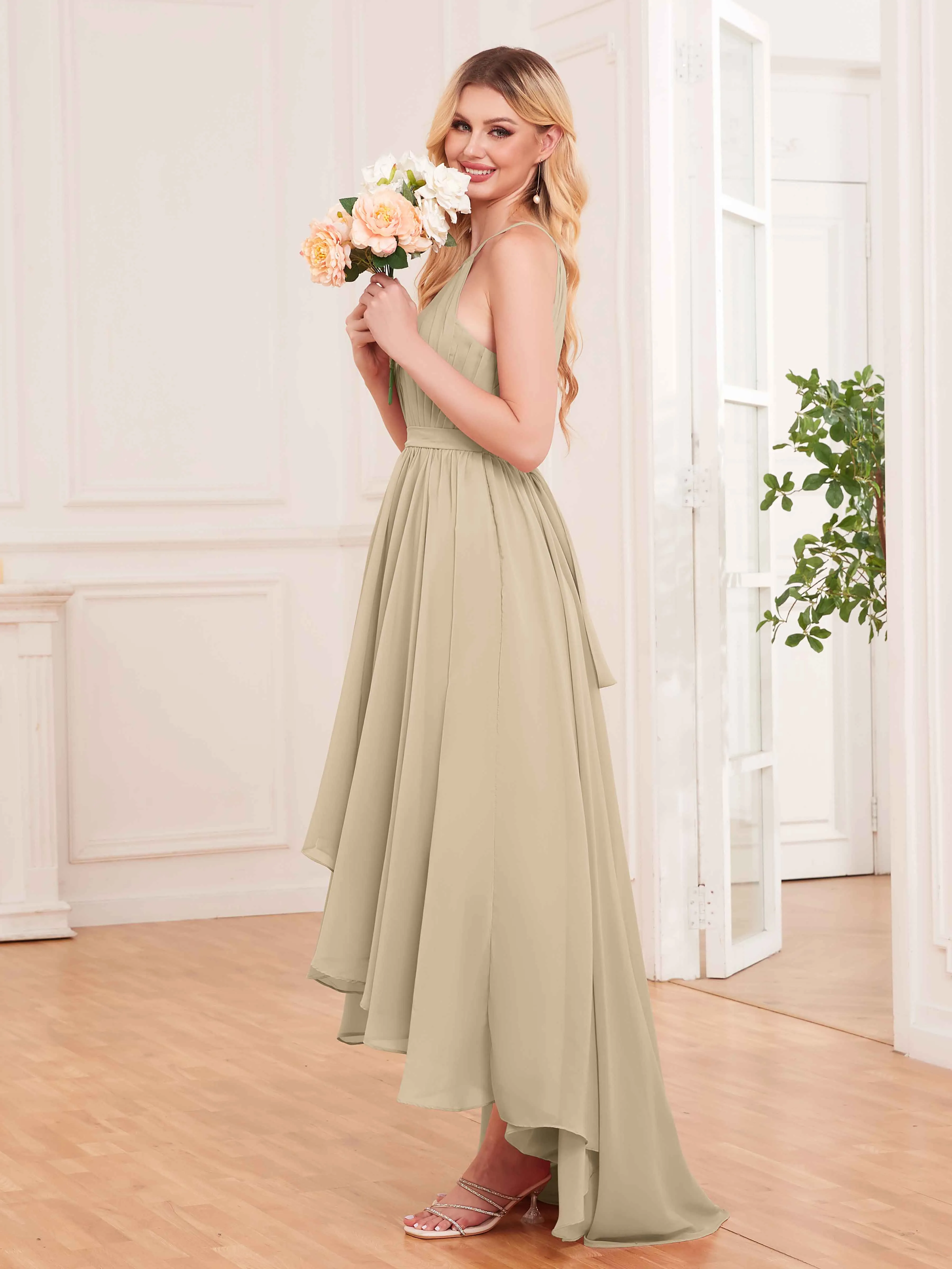 Elliana Dreamy Halter Sleeveless Asymmetrical Chiffon Bridesmaid Dresses