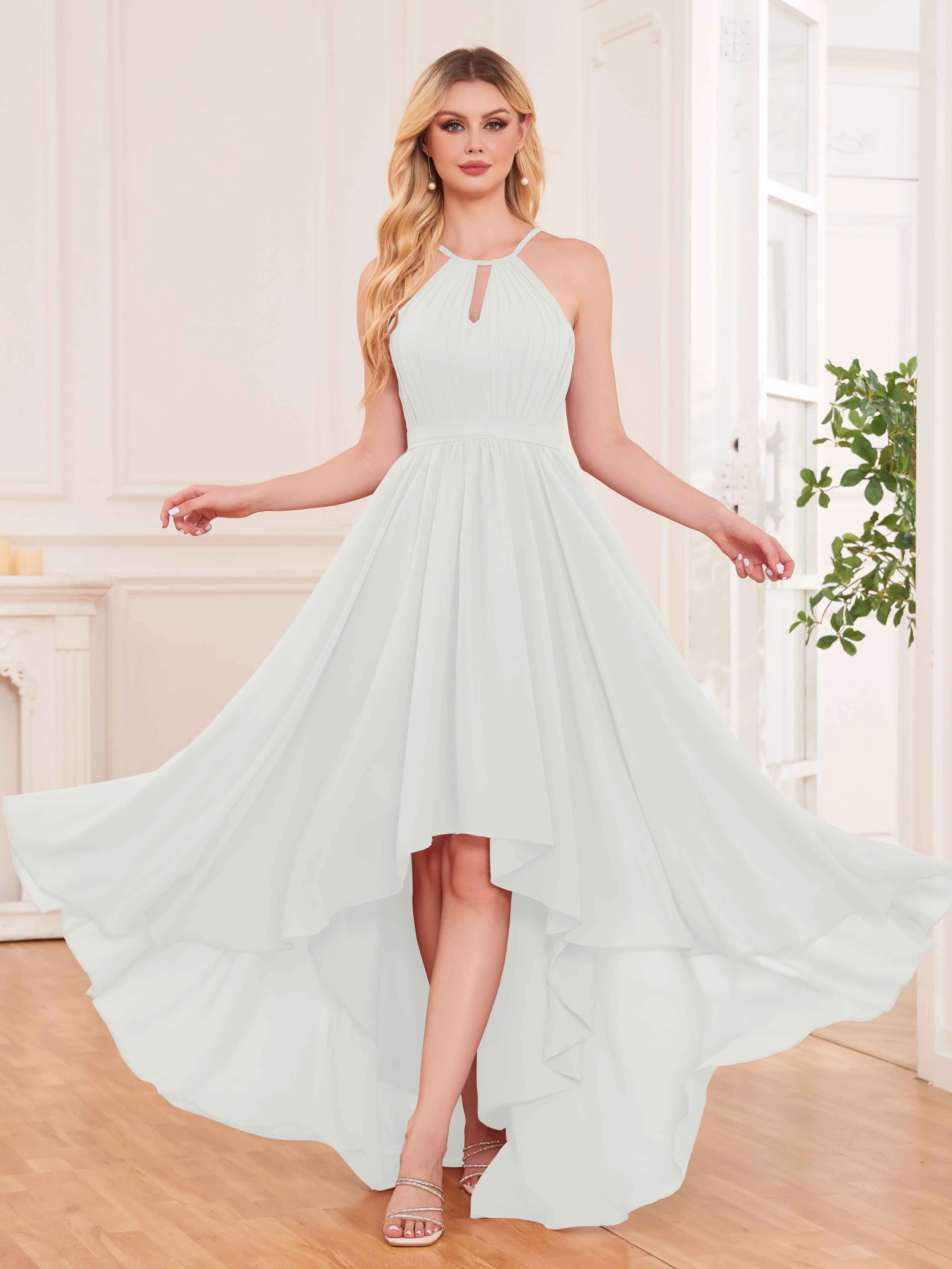 Elliana Dreamy Halter Sleeveless Asymmetrical Chiffon Bridesmaid Dresses