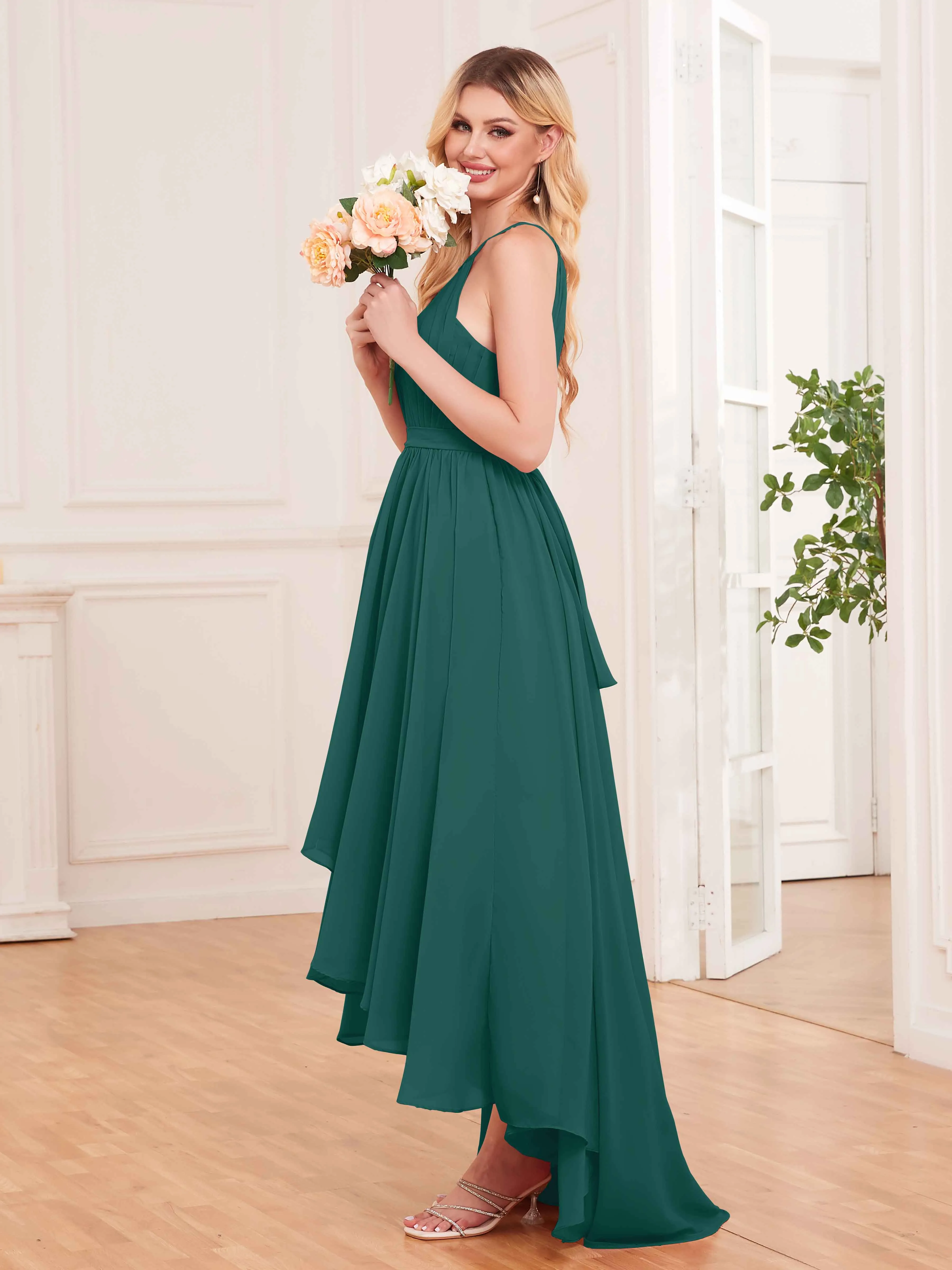 Elliana Dreamy Halter Sleeveless Asymmetrical Chiffon Bridesmaid Dresses