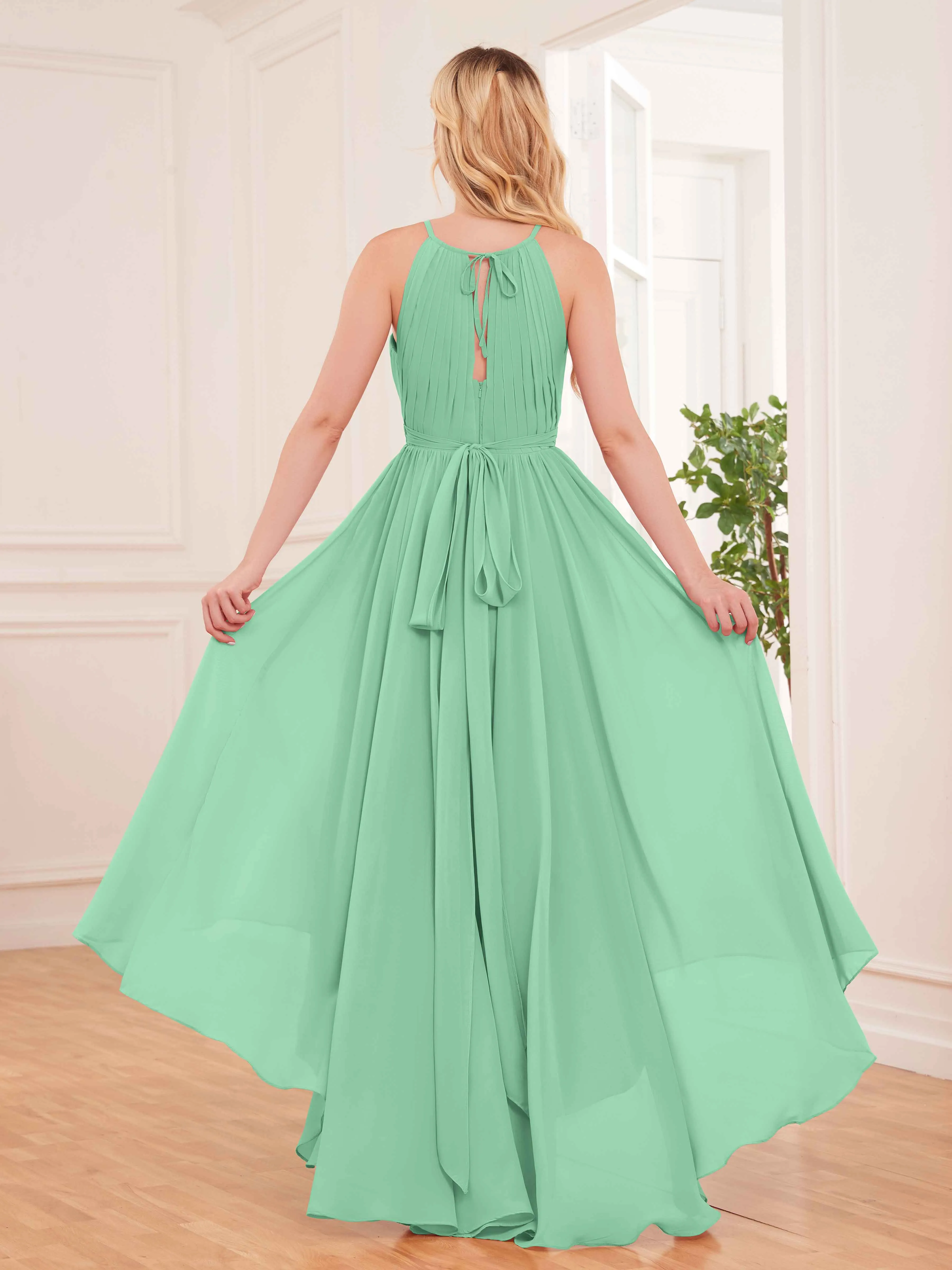 Elliana Dreamy Halter Sleeveless Asymmetrical Chiffon Bridesmaid Dresses