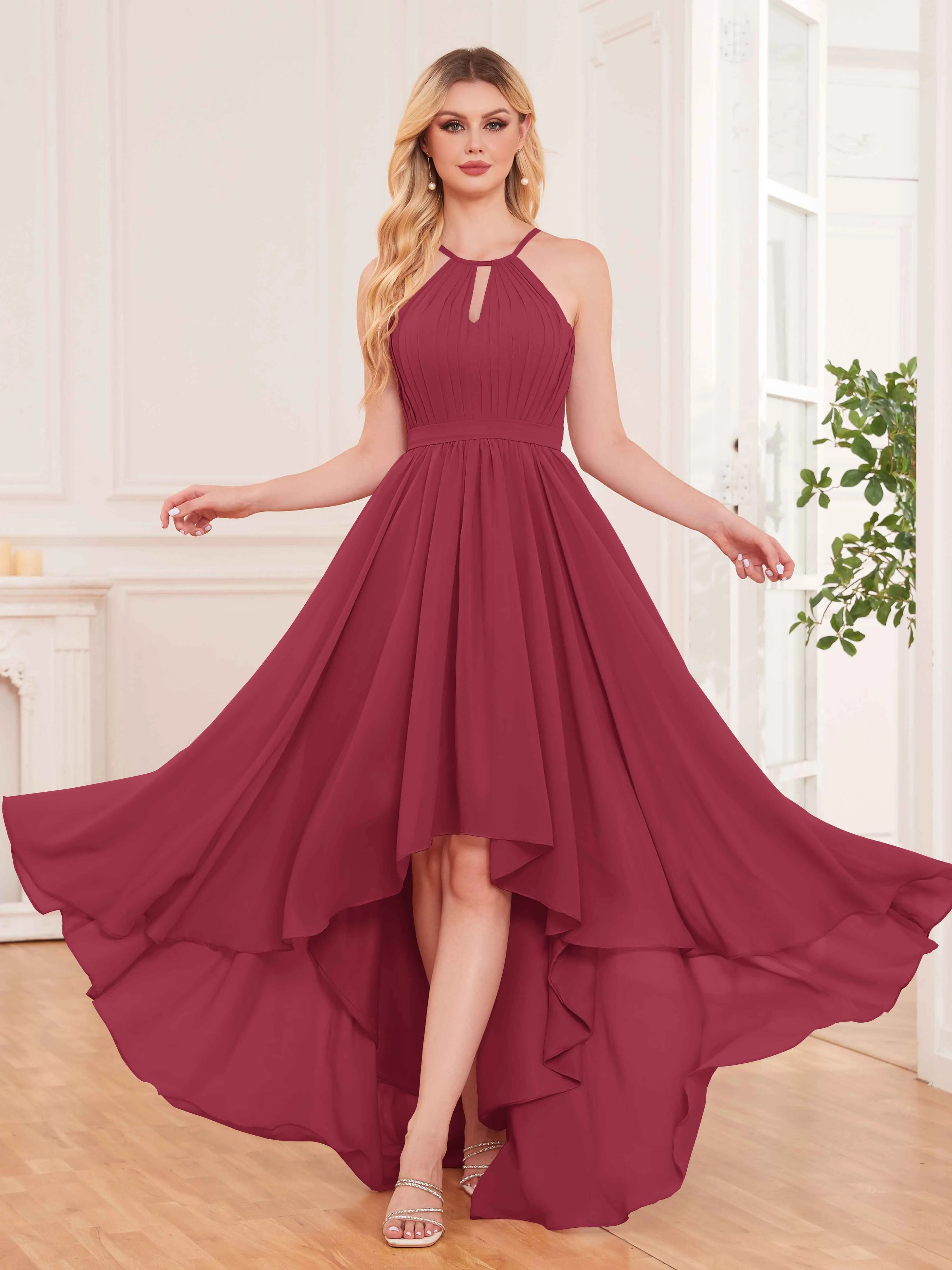 Elliana Dreamy Halter Sleeveless Asymmetrical Chiffon Bridesmaid Dresses