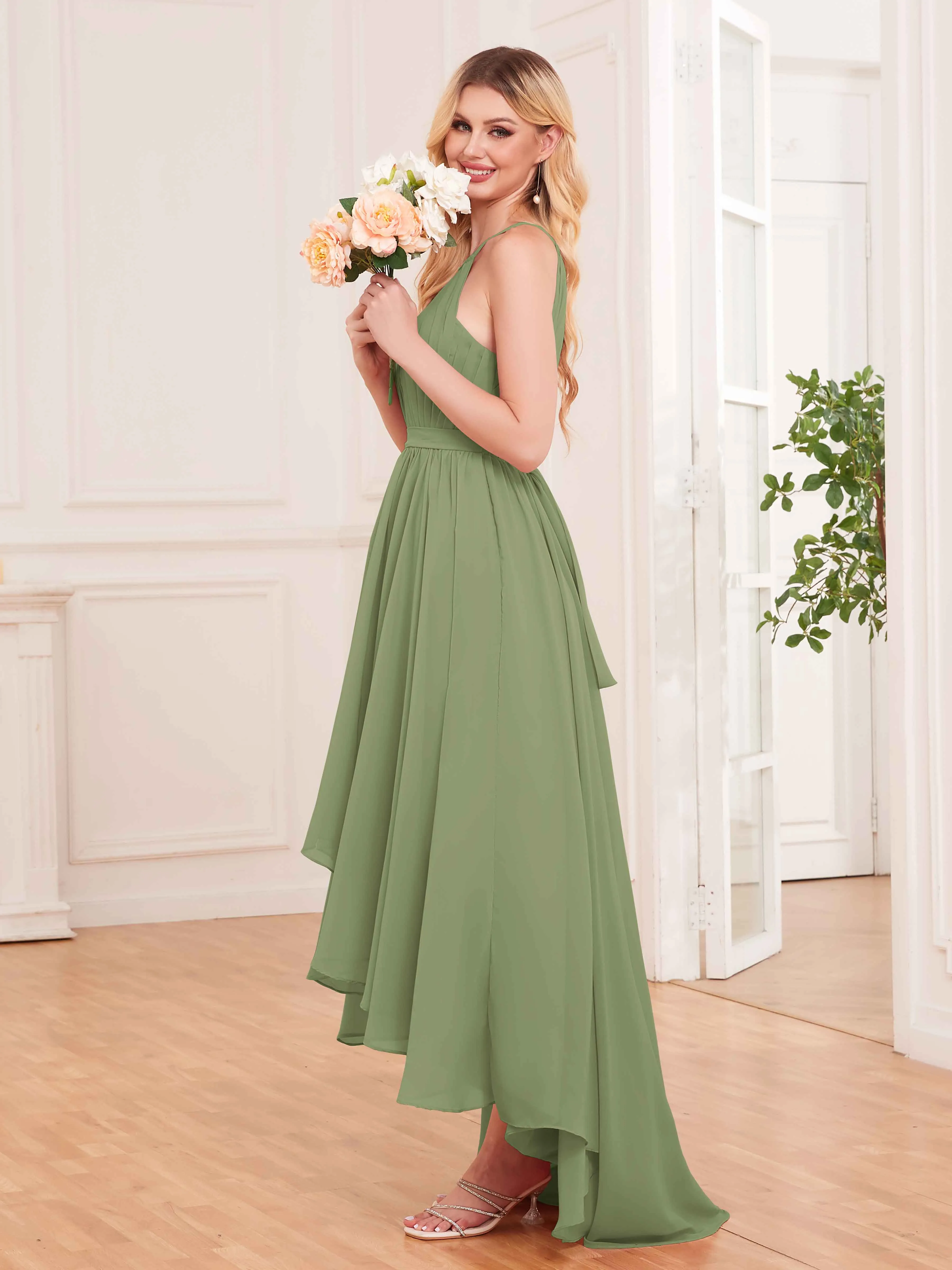 Elliana Dreamy Halter Sleeveless Asymmetrical Chiffon Bridesmaid Dresses