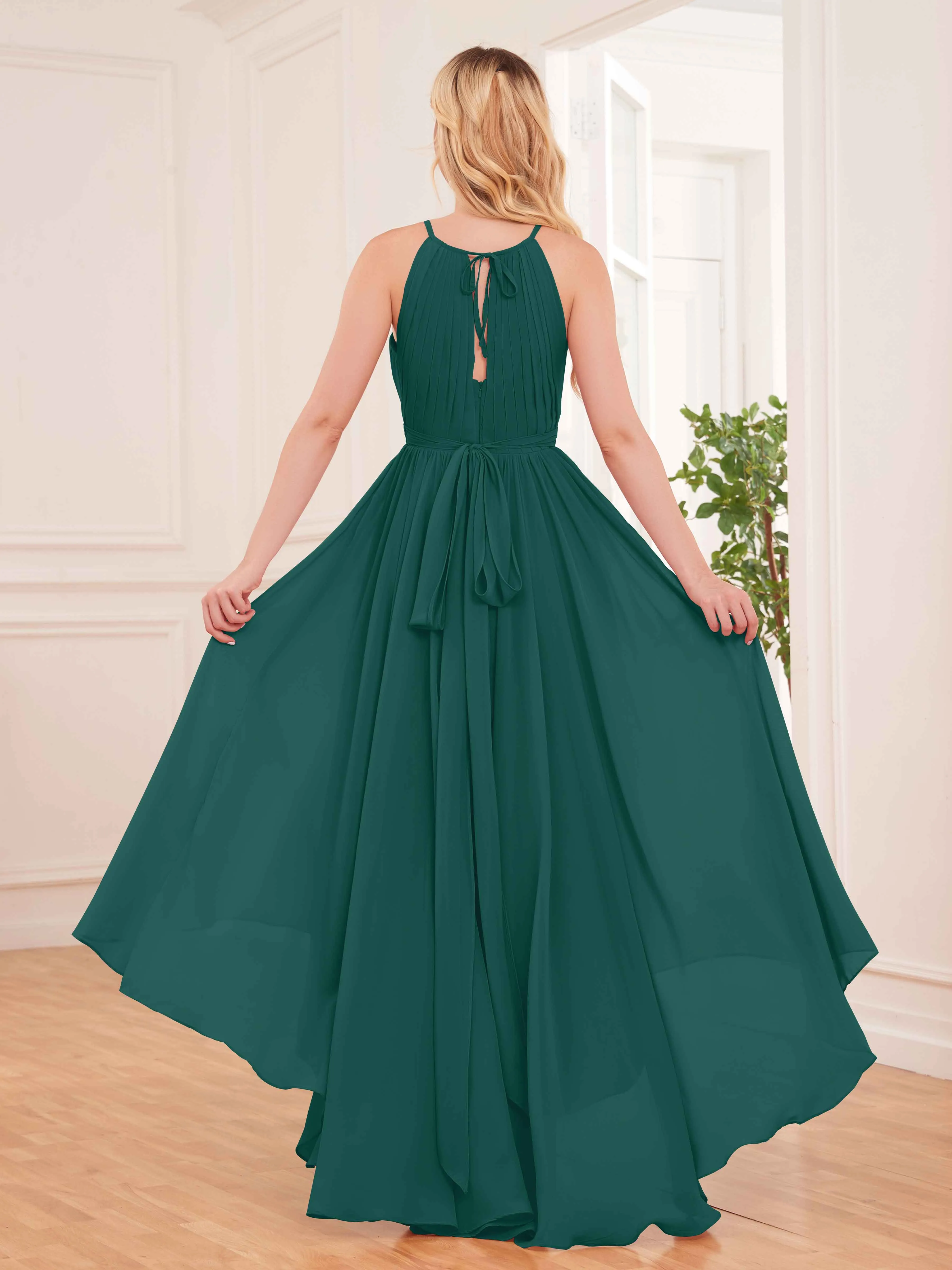 Elliana Dreamy Halter Sleeveless Asymmetrical Chiffon Bridesmaid Dresses