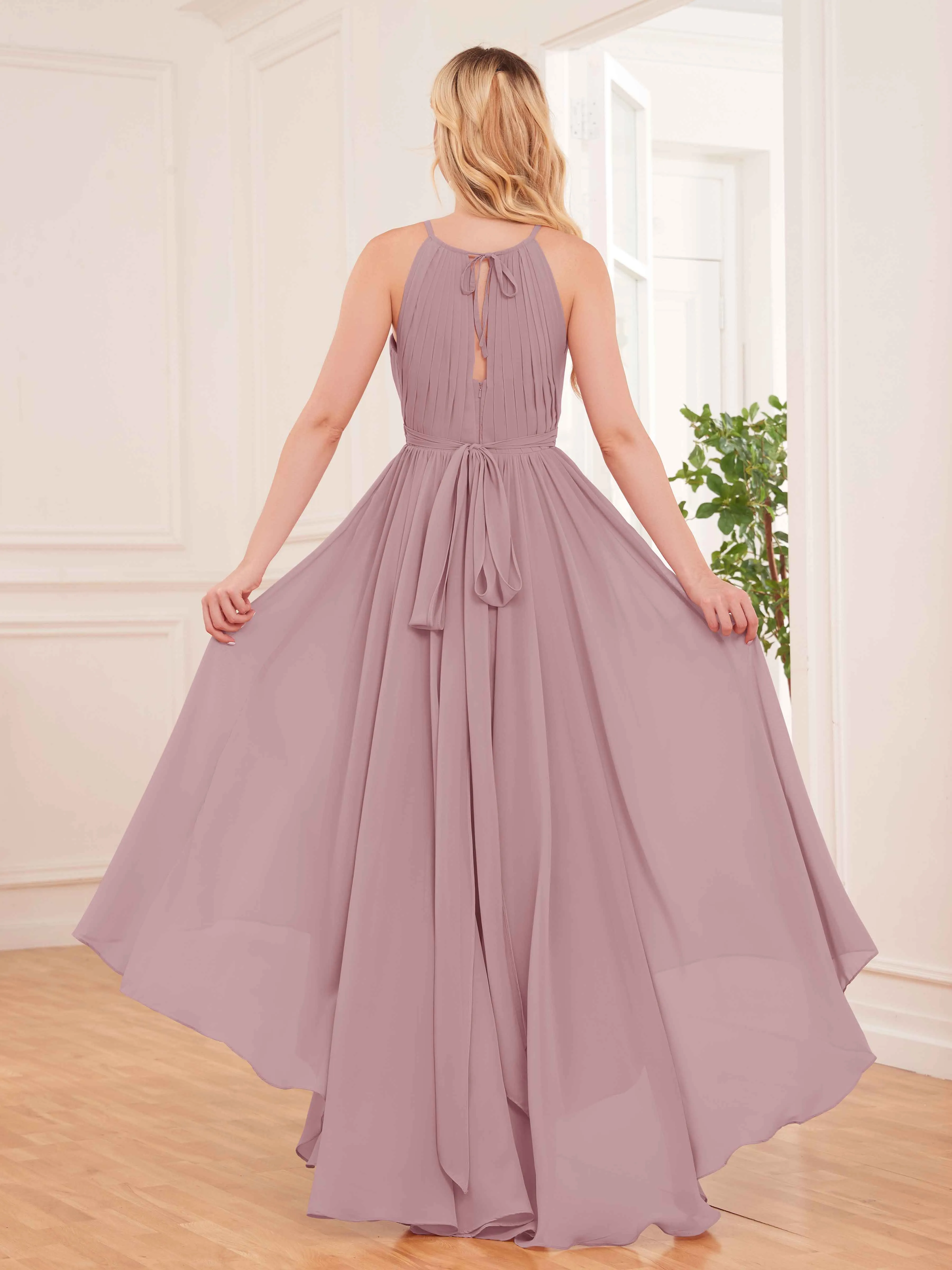 Elliana Dreamy Halter Sleeveless Asymmetrical Chiffon Bridesmaid Dresses