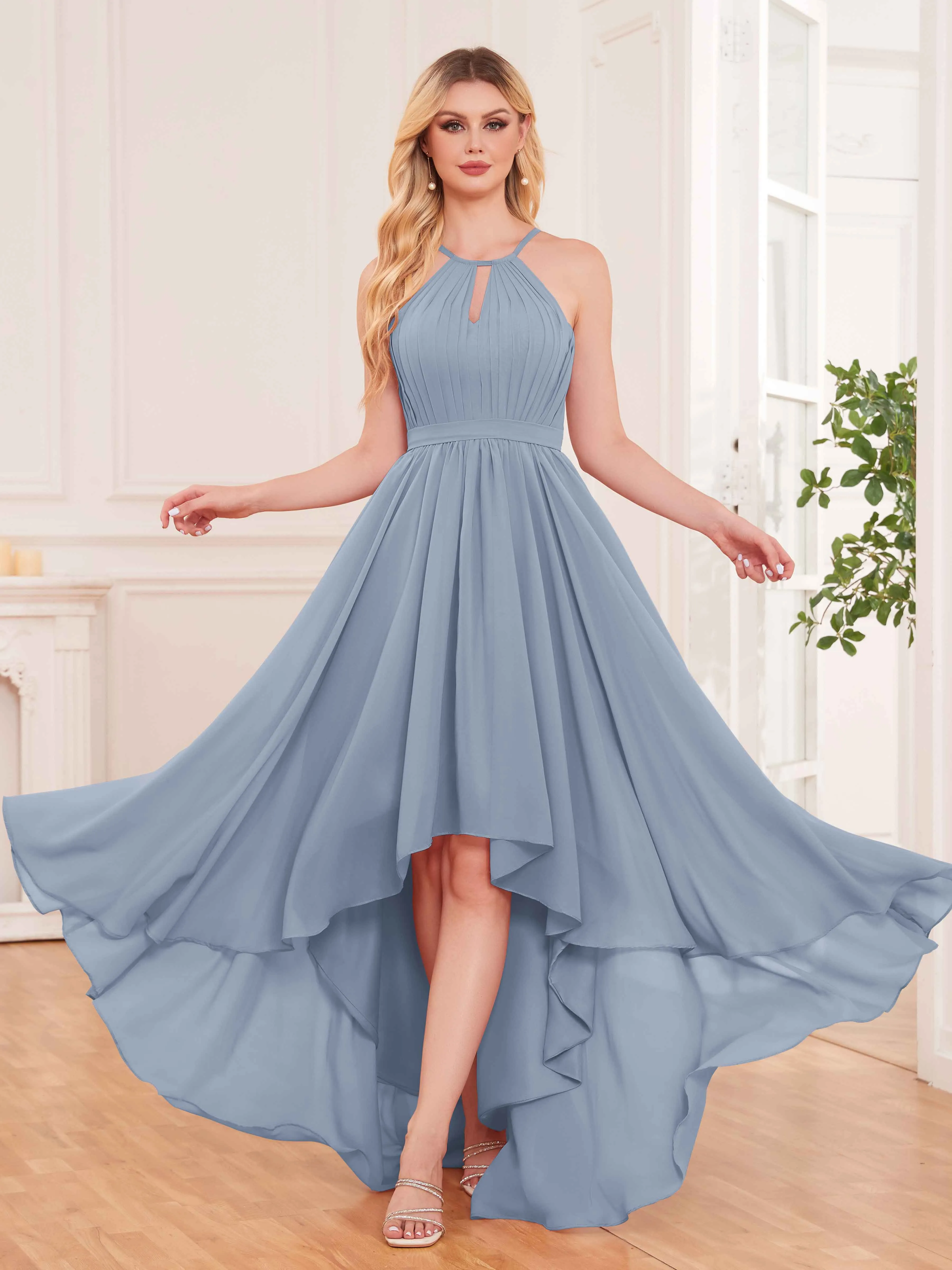 Elliana Dreamy Halter Sleeveless Asymmetrical Chiffon Bridesmaid Dresses