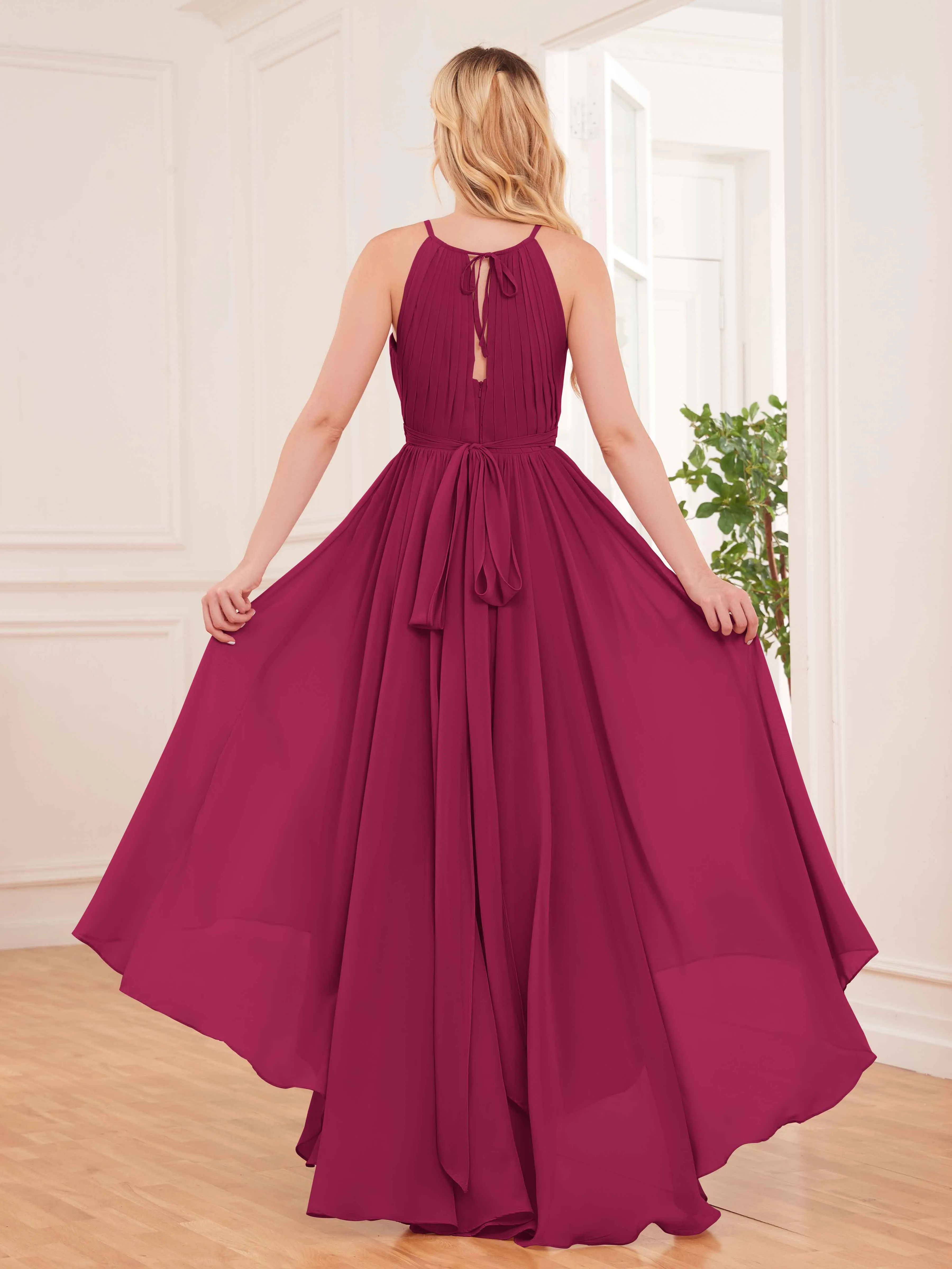Elliana Dreamy Halter Sleeveless Asymmetrical Chiffon Bridesmaid Dresses