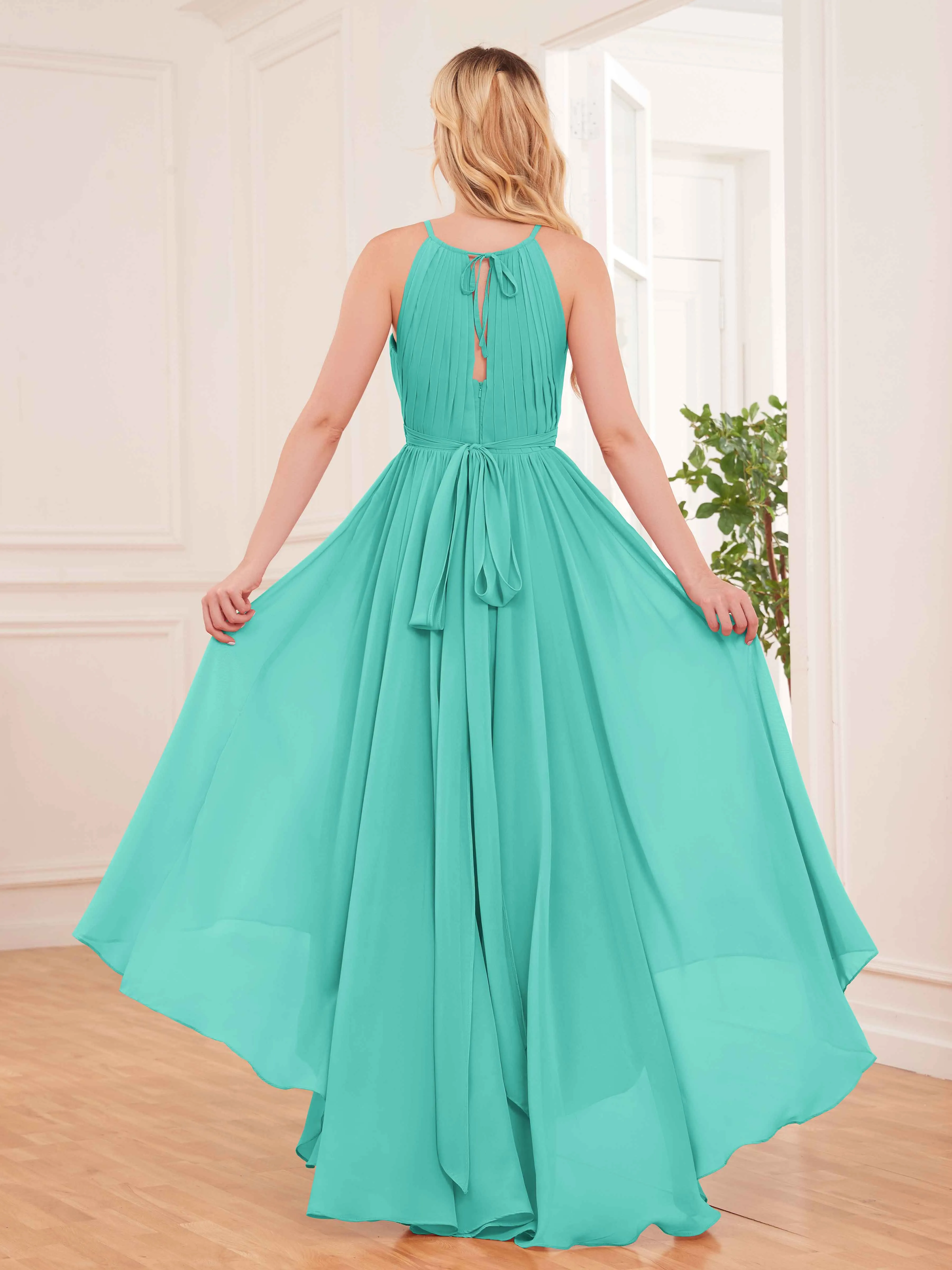 Elliana Dreamy Halter Sleeveless Asymmetrical Chiffon Bridesmaid Dresses