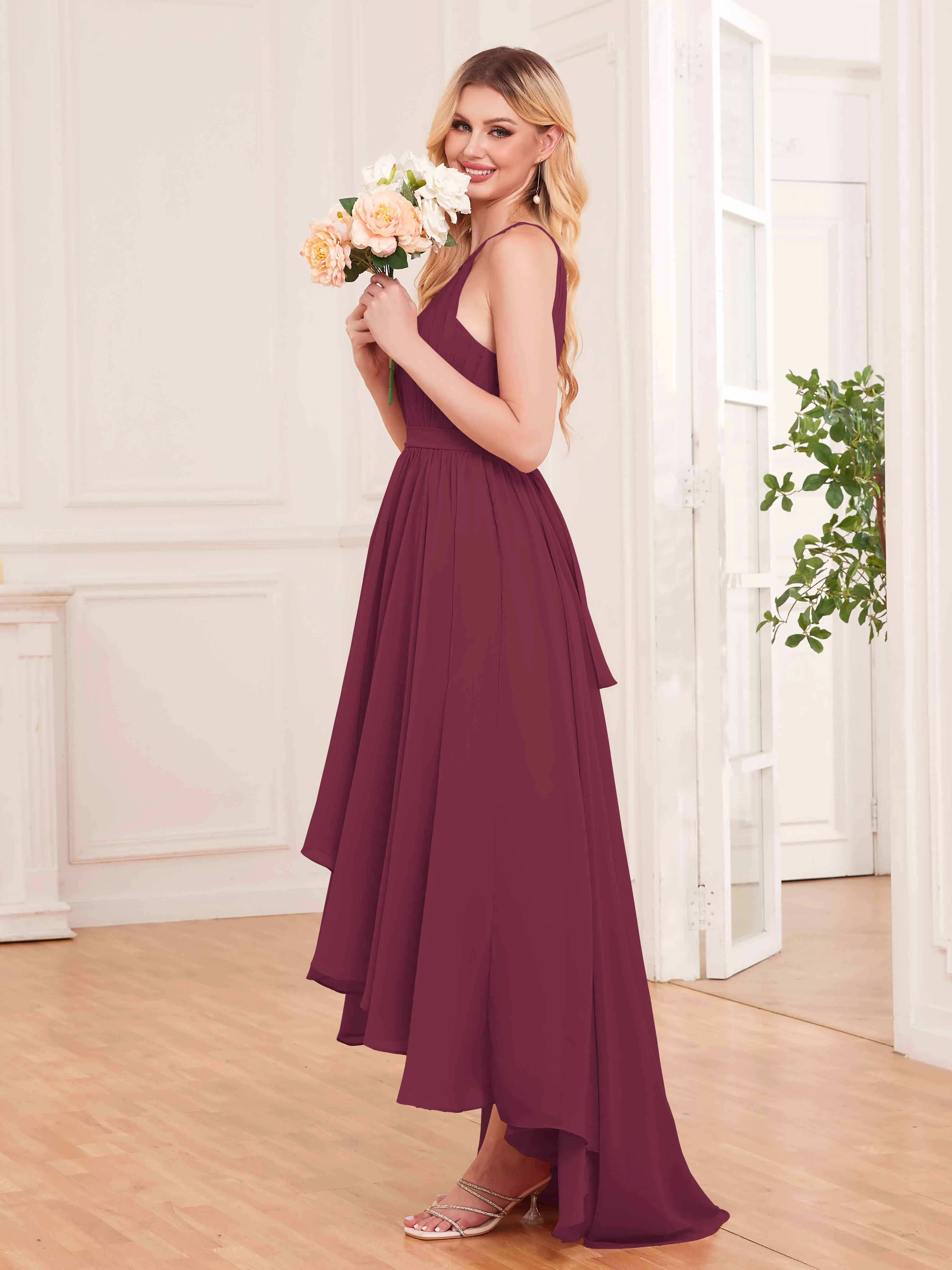 Elliana Dreamy Halter Sleeveless Asymmetrical Chiffon Bridesmaid Dresses