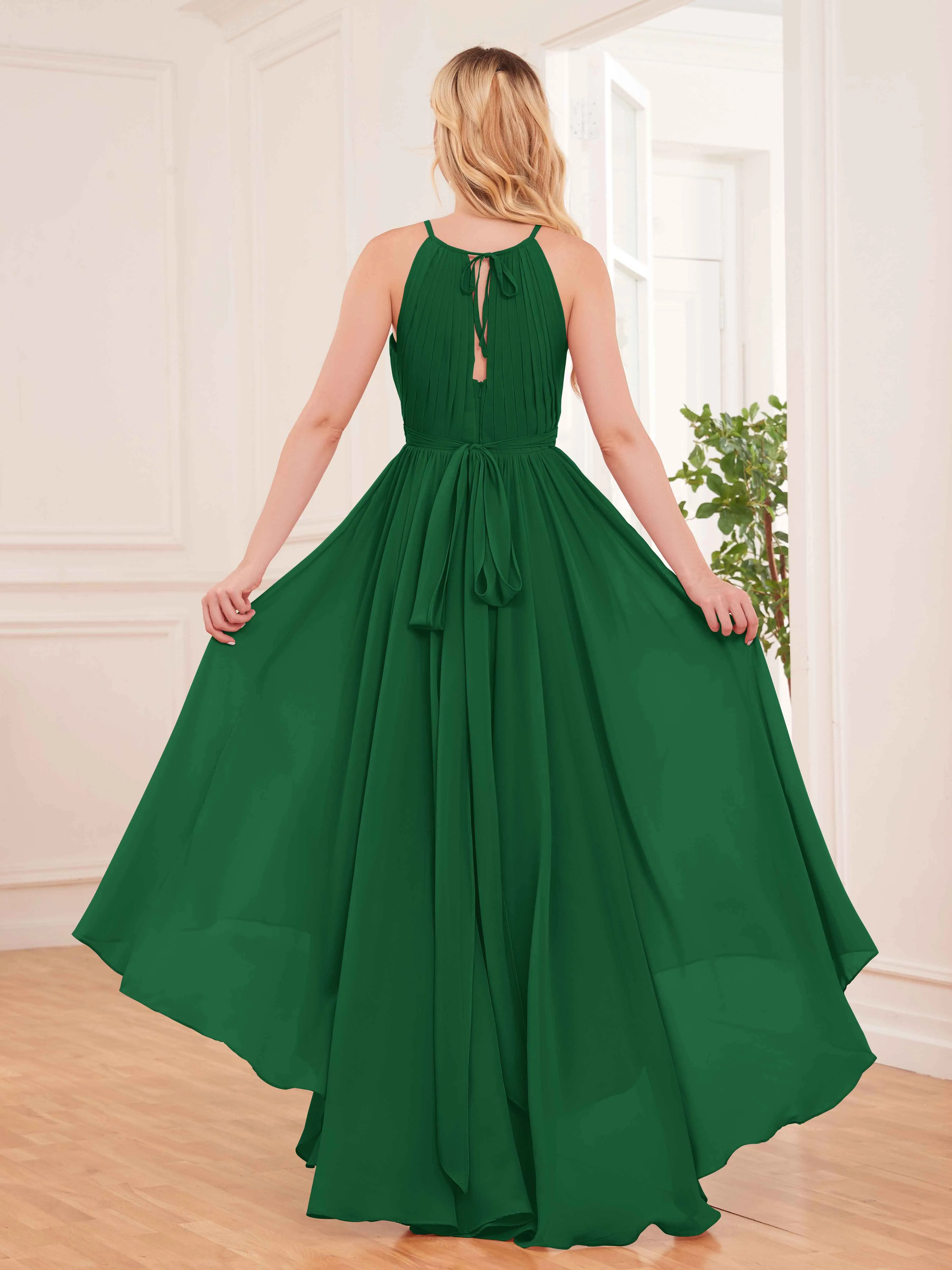 Elliana Dreamy Halter Sleeveless Asymmetrical Chiffon Bridesmaid Dresses