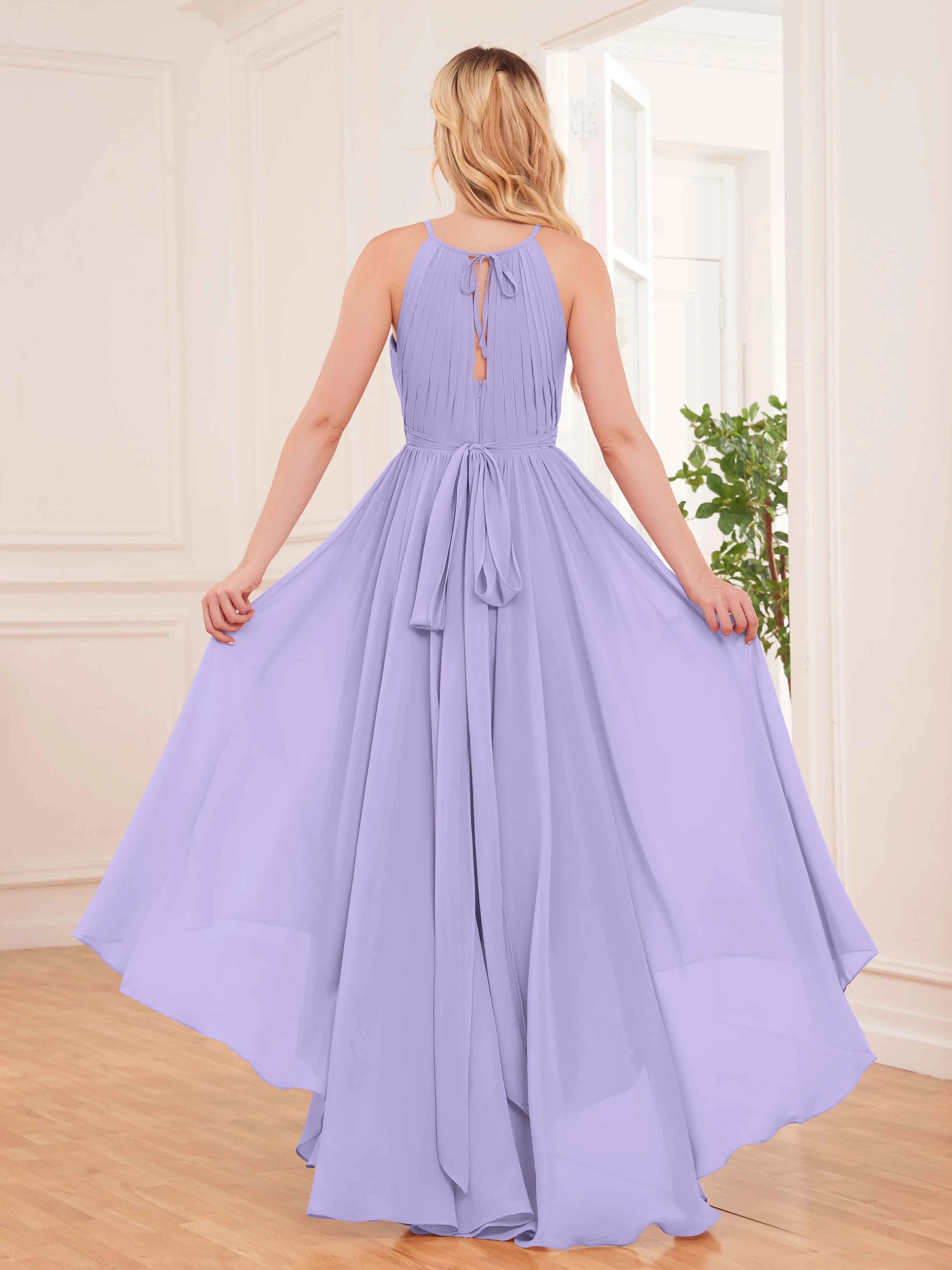 Elliana Dreamy Halter Sleeveless Asymmetrical Chiffon Bridesmaid Dresses