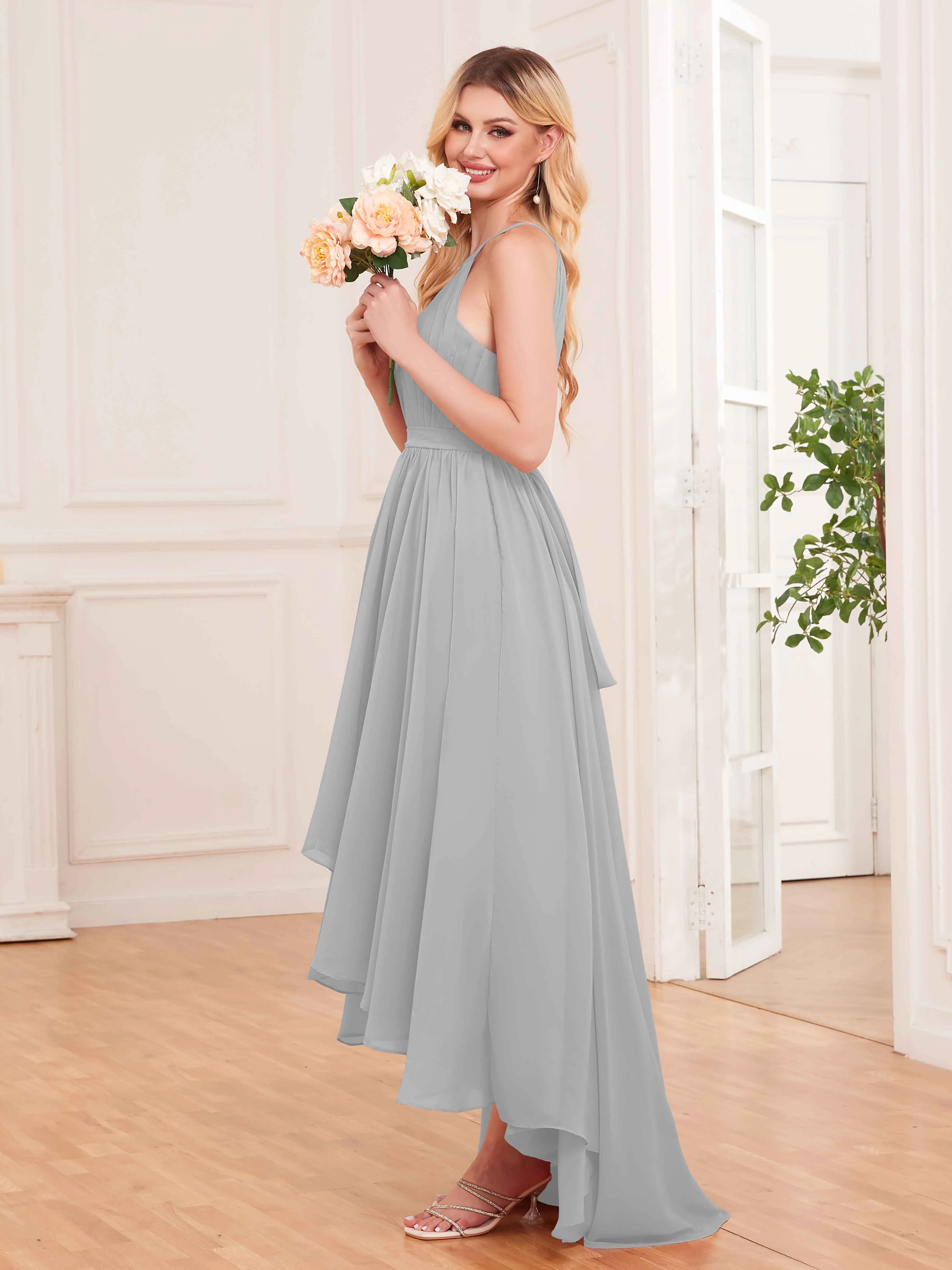 Elliana Dreamy Halter Sleeveless Asymmetrical Chiffon Bridesmaid Dresses