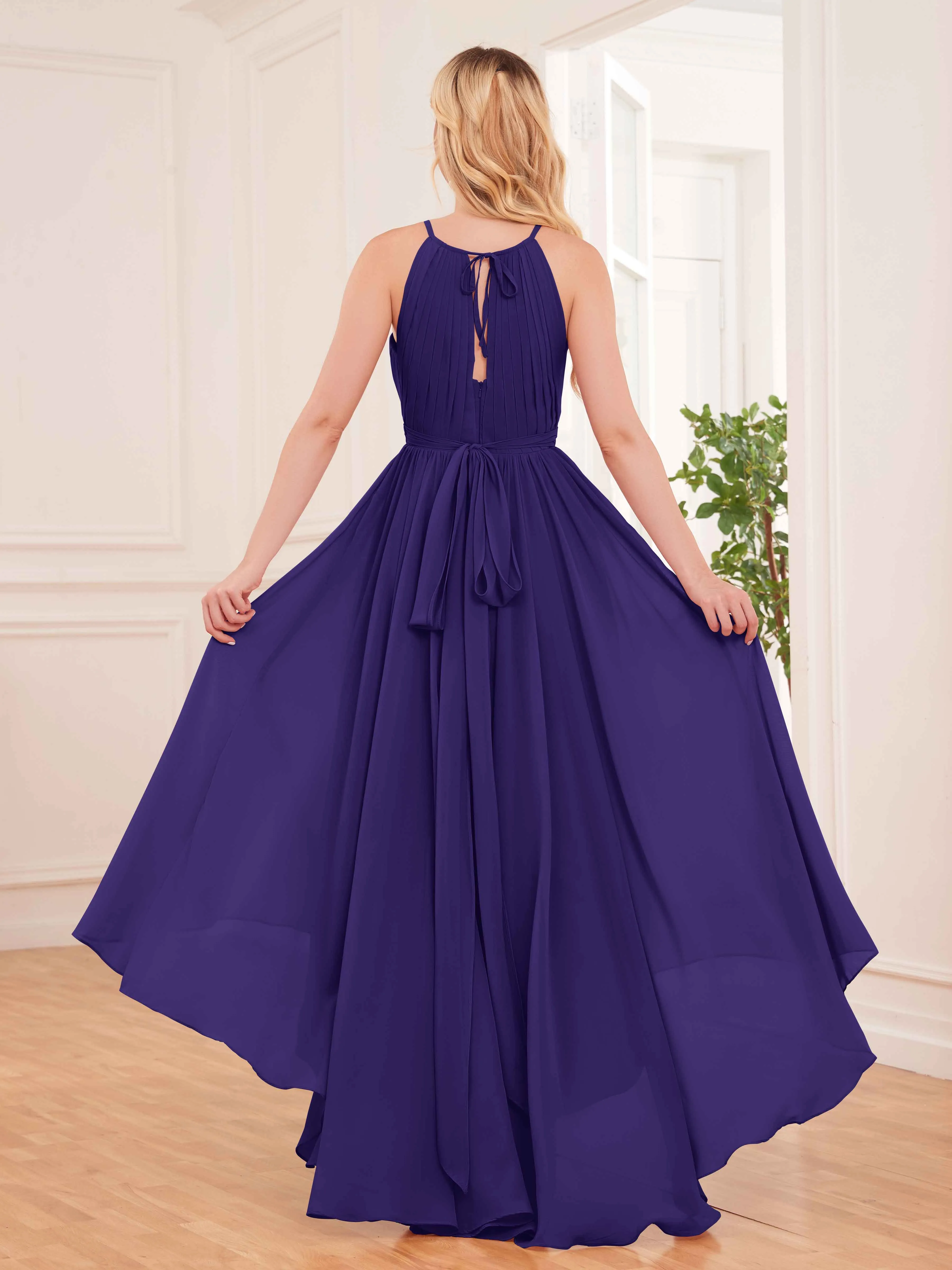 Elliana Dreamy Halter Sleeveless Asymmetrical Chiffon Bridesmaid Dresses
