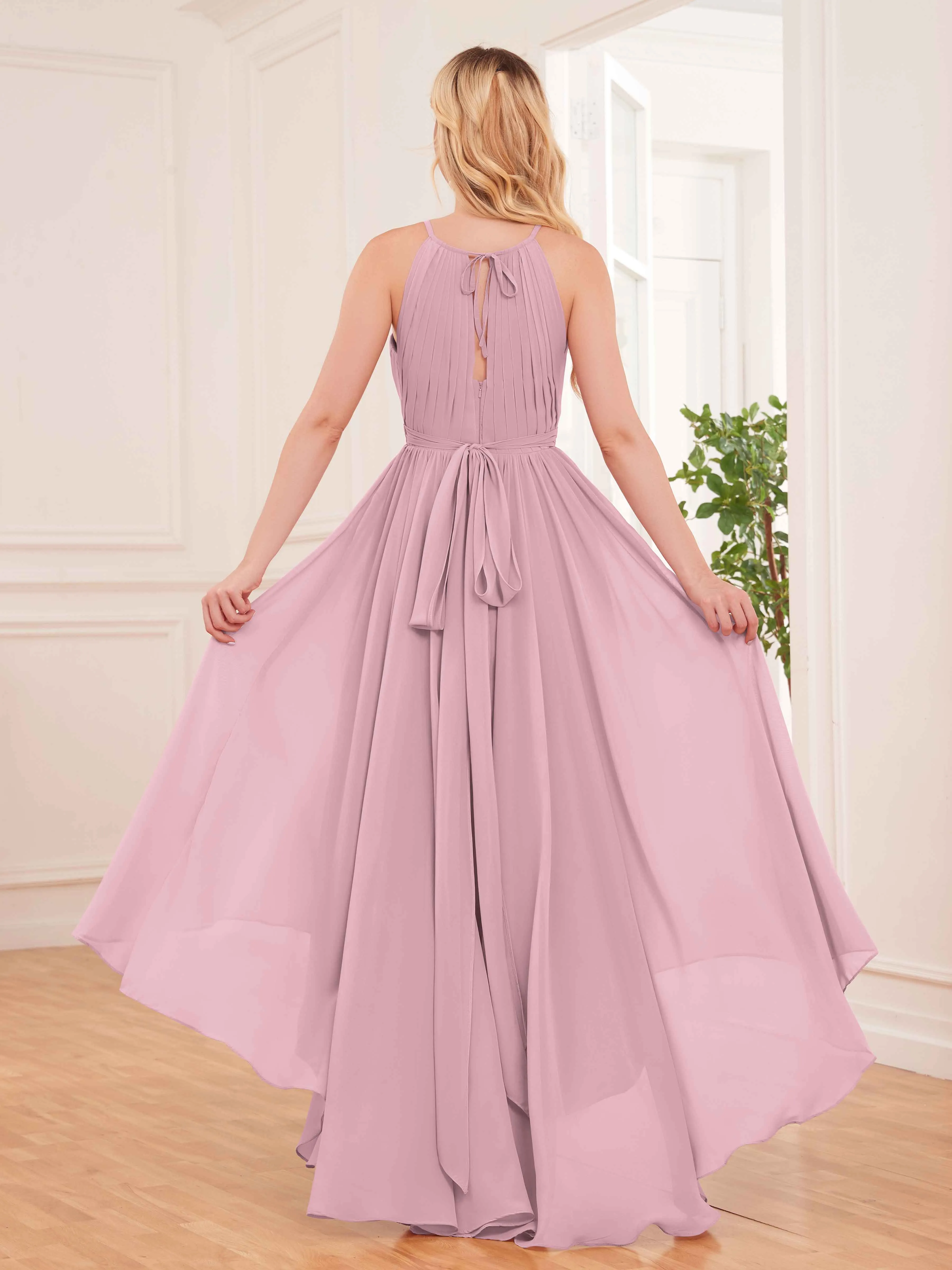 Elliana Dreamy Halter Sleeveless Asymmetrical Chiffon Bridesmaid Dresses