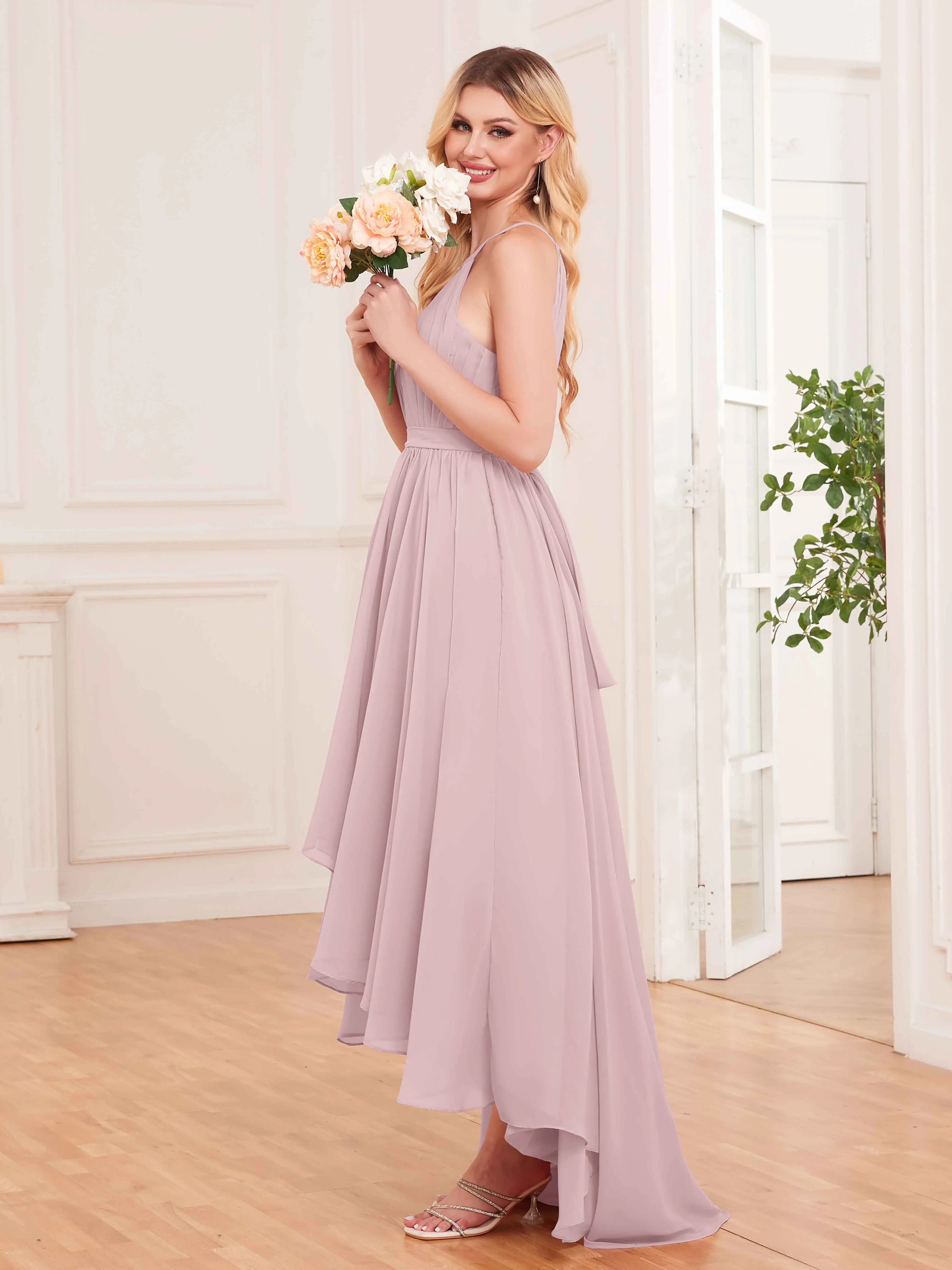 Elliana Dreamy Halter Sleeveless Asymmetrical Chiffon Bridesmaid Dresses