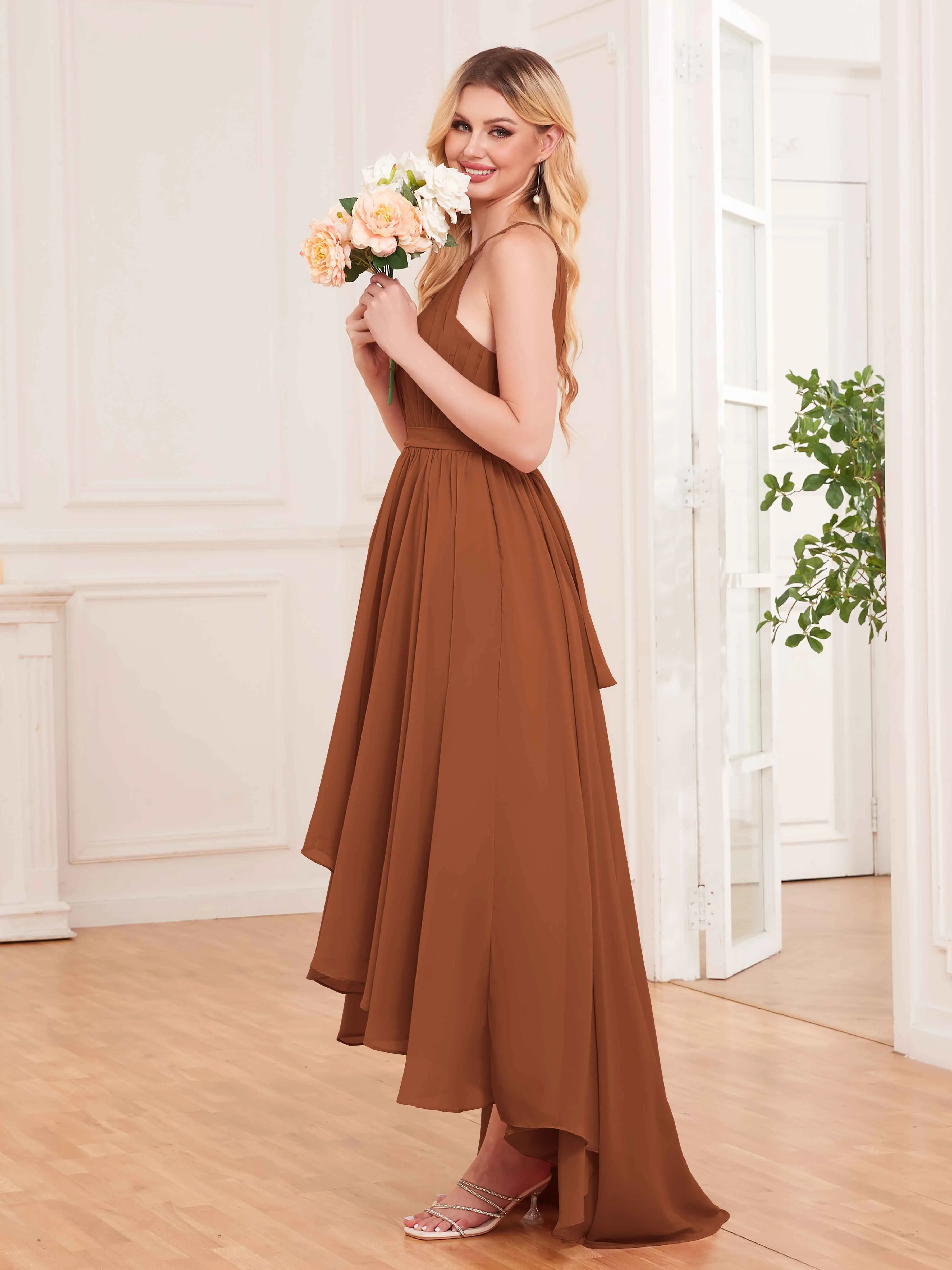 Elliana Dreamy Halter Sleeveless Asymmetrical Chiffon Bridesmaid Dresses