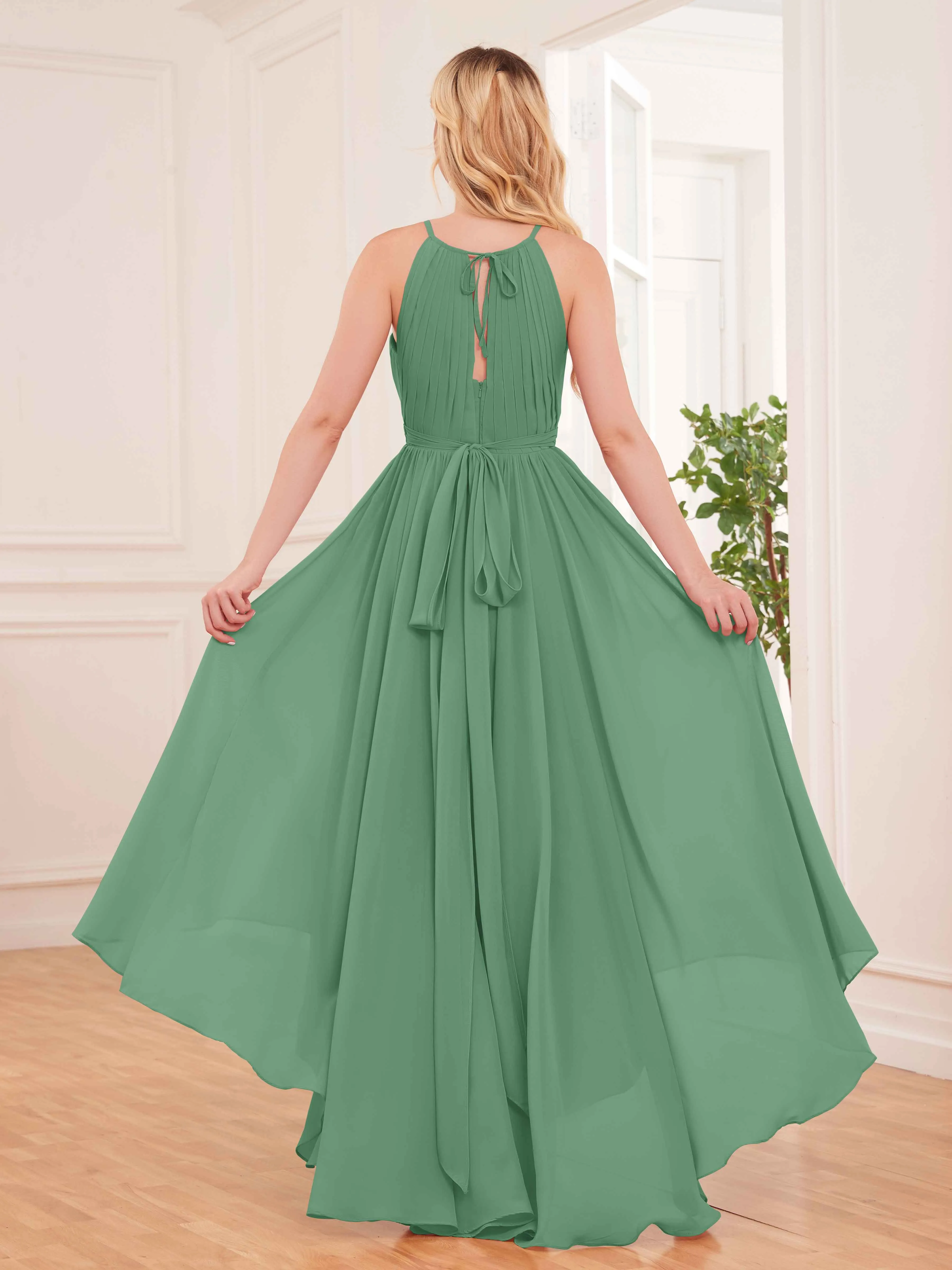 Elliana Dreamy Halter Sleeveless Asymmetrical Chiffon Bridesmaid Dresses