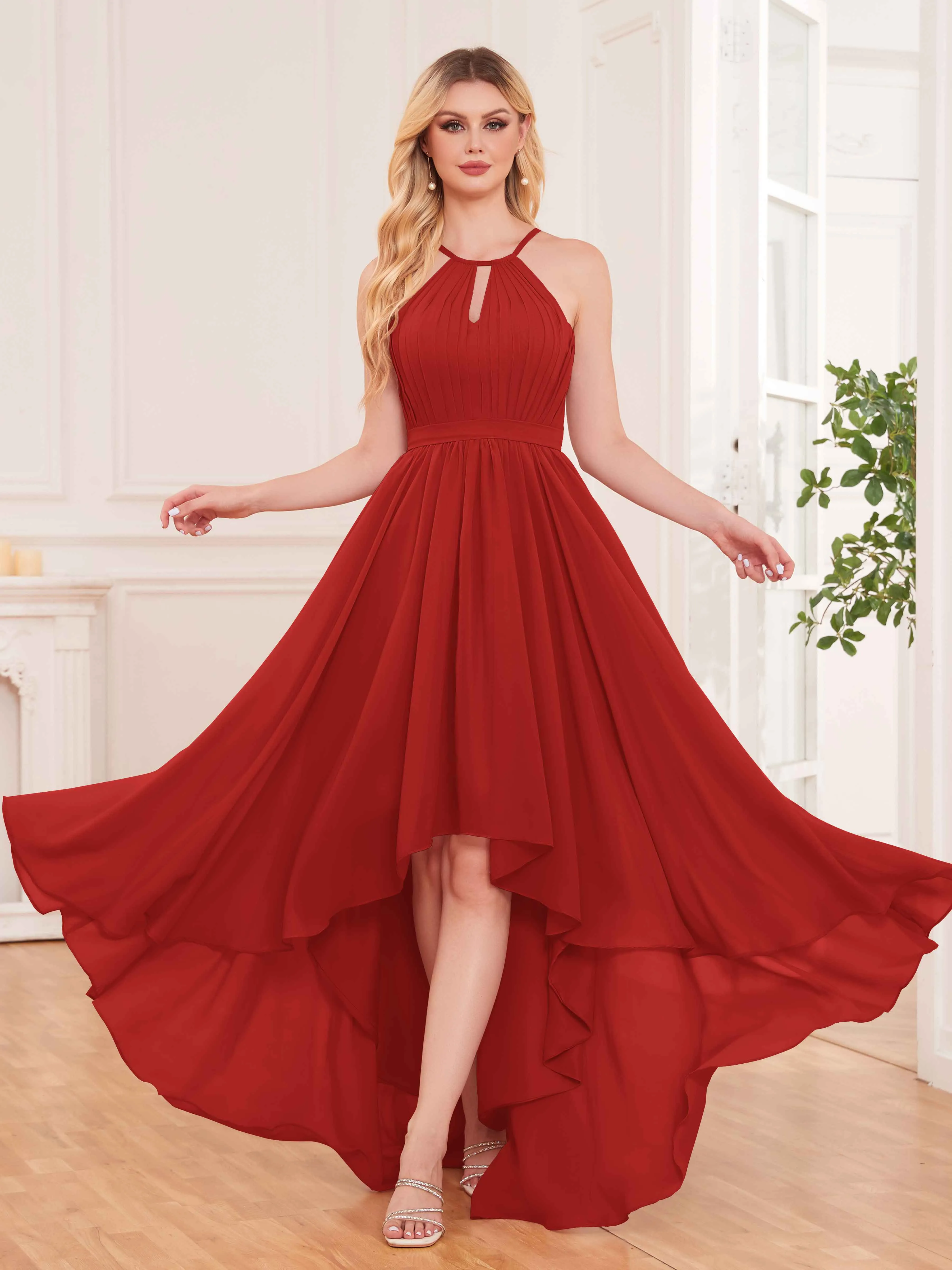 Elliana Dreamy Halter Sleeveless Asymmetrical Chiffon Bridesmaid Dresses