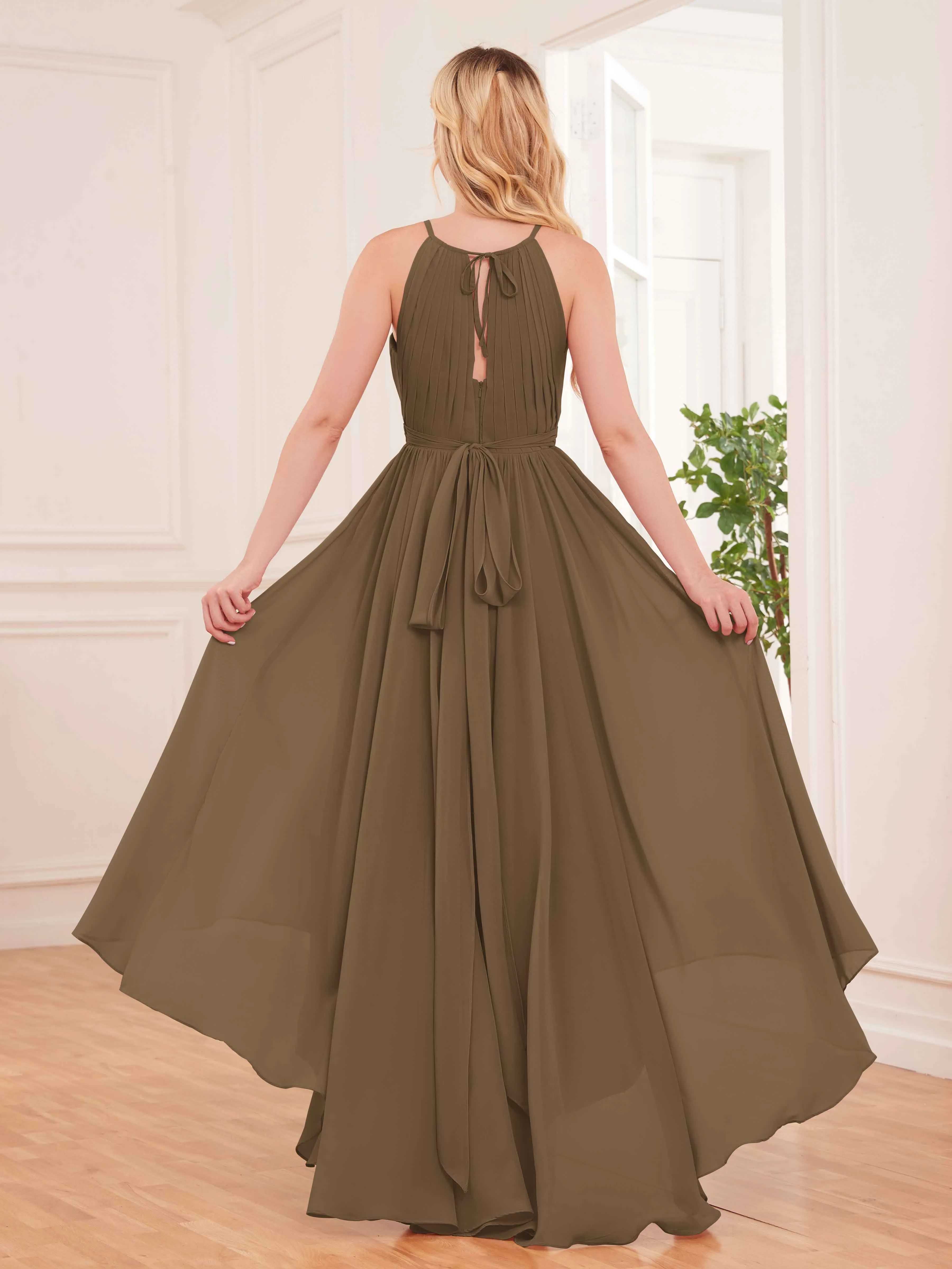 Elliana Dreamy Halter Sleeveless Asymmetrical Chiffon Bridesmaid Dresses