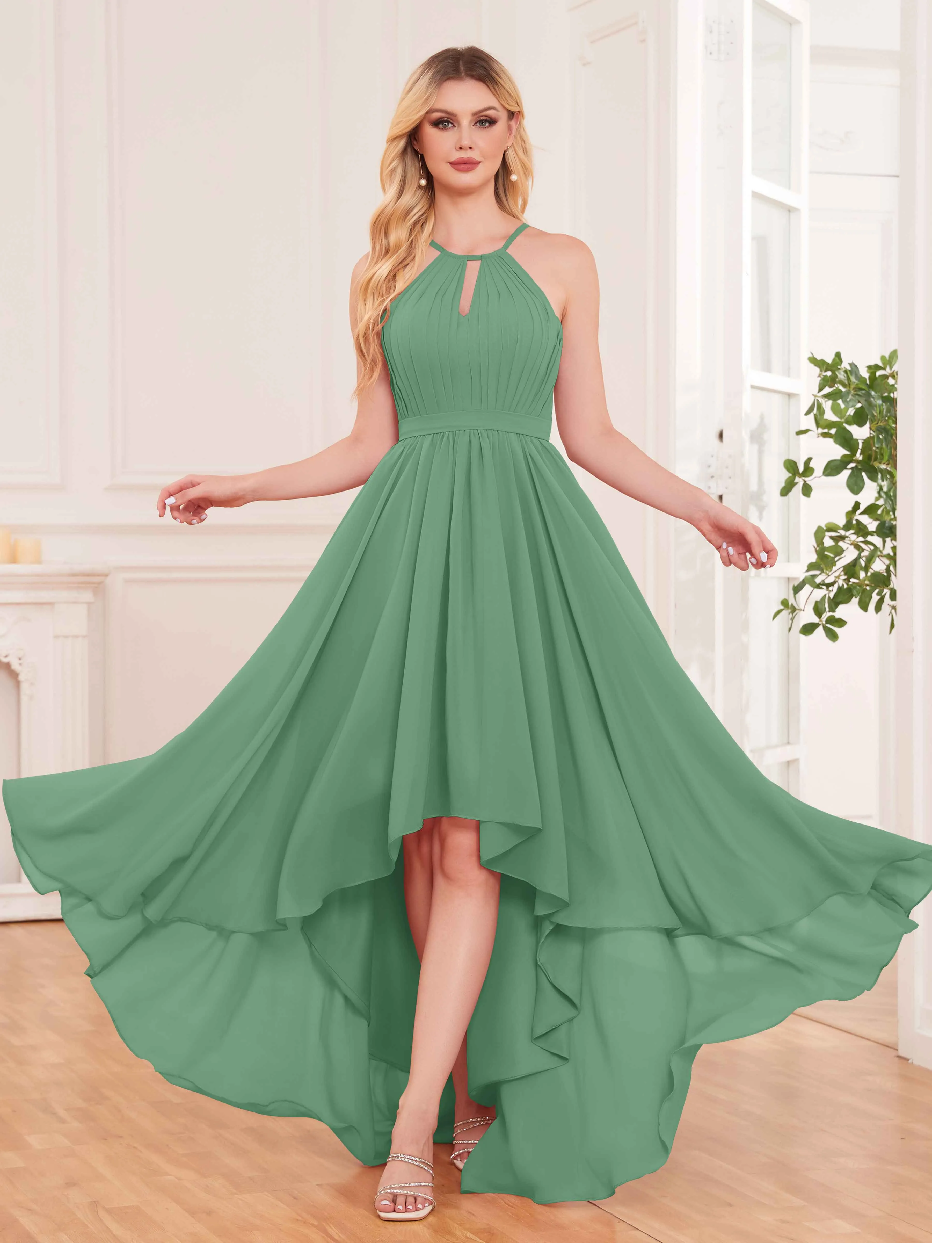 Elliana Dreamy Halter Sleeveless Asymmetrical Chiffon Bridesmaid Dresses