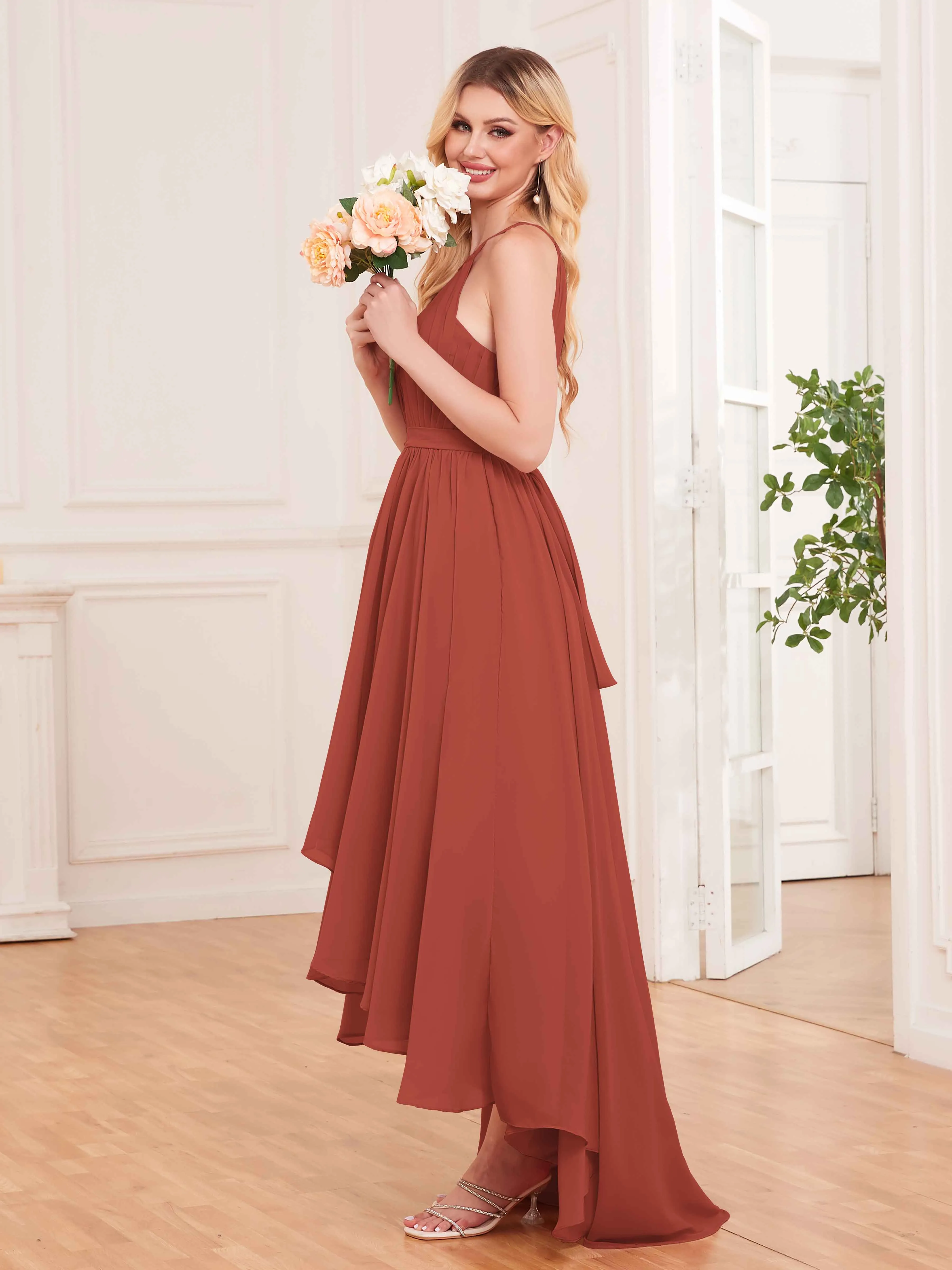 Elliana Dreamy Halter Sleeveless Asymmetrical Chiffon Bridesmaid Dresses