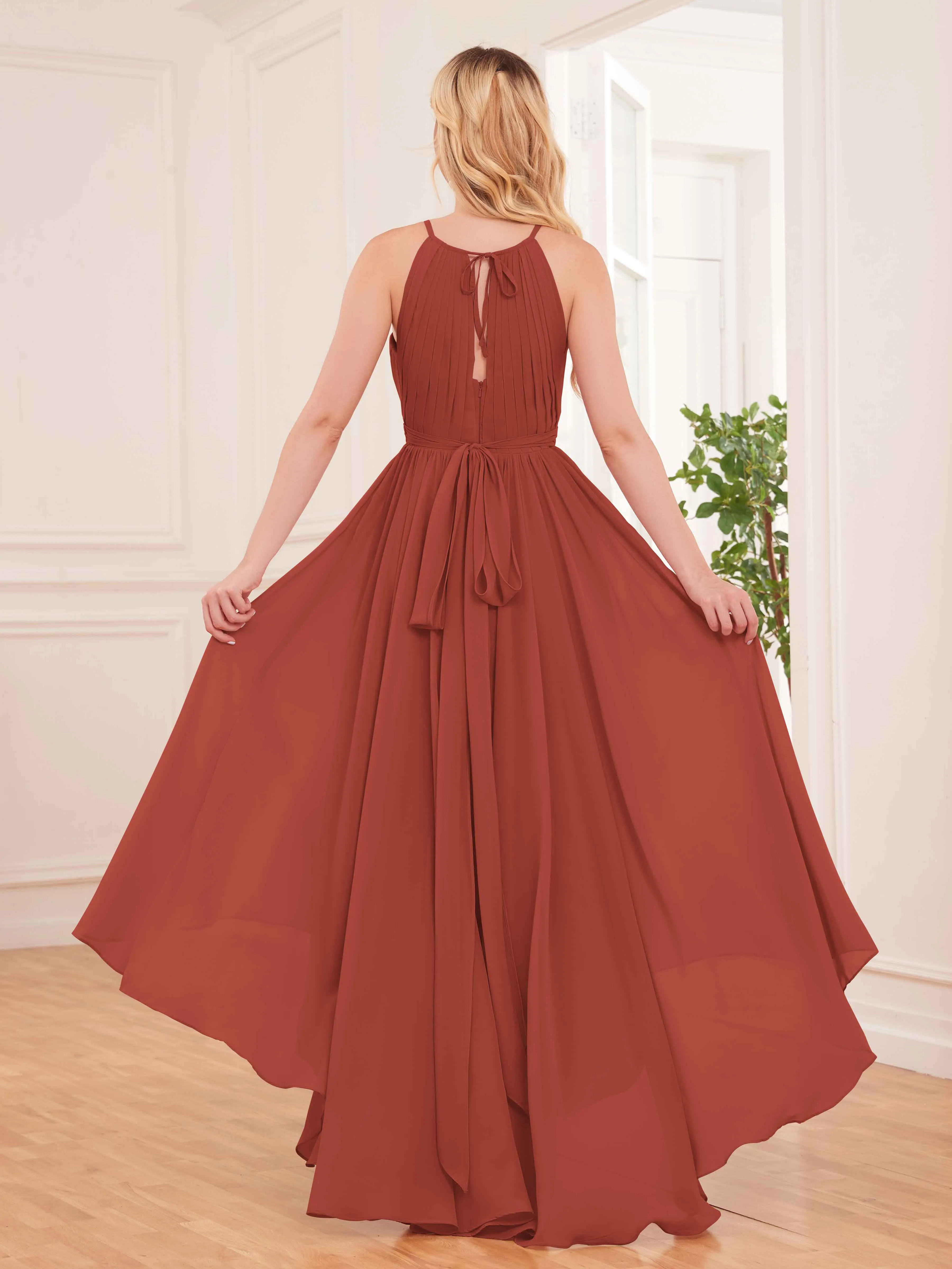 Elliana Dreamy Halter Sleeveless Asymmetrical Chiffon Bridesmaid Dresses