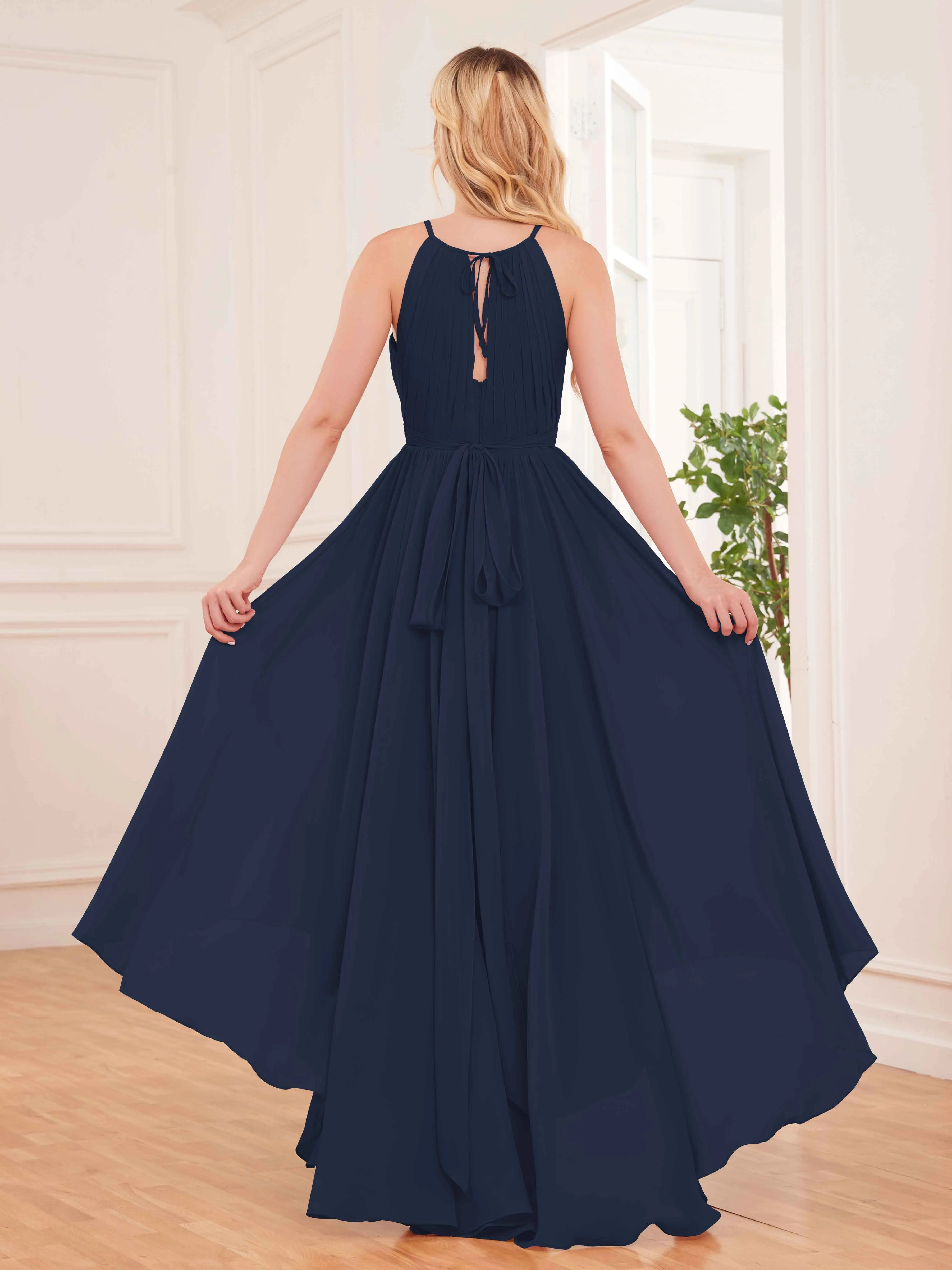 Elliana Dreamy Halter Sleeveless Asymmetrical Chiffon Bridesmaid Dresses