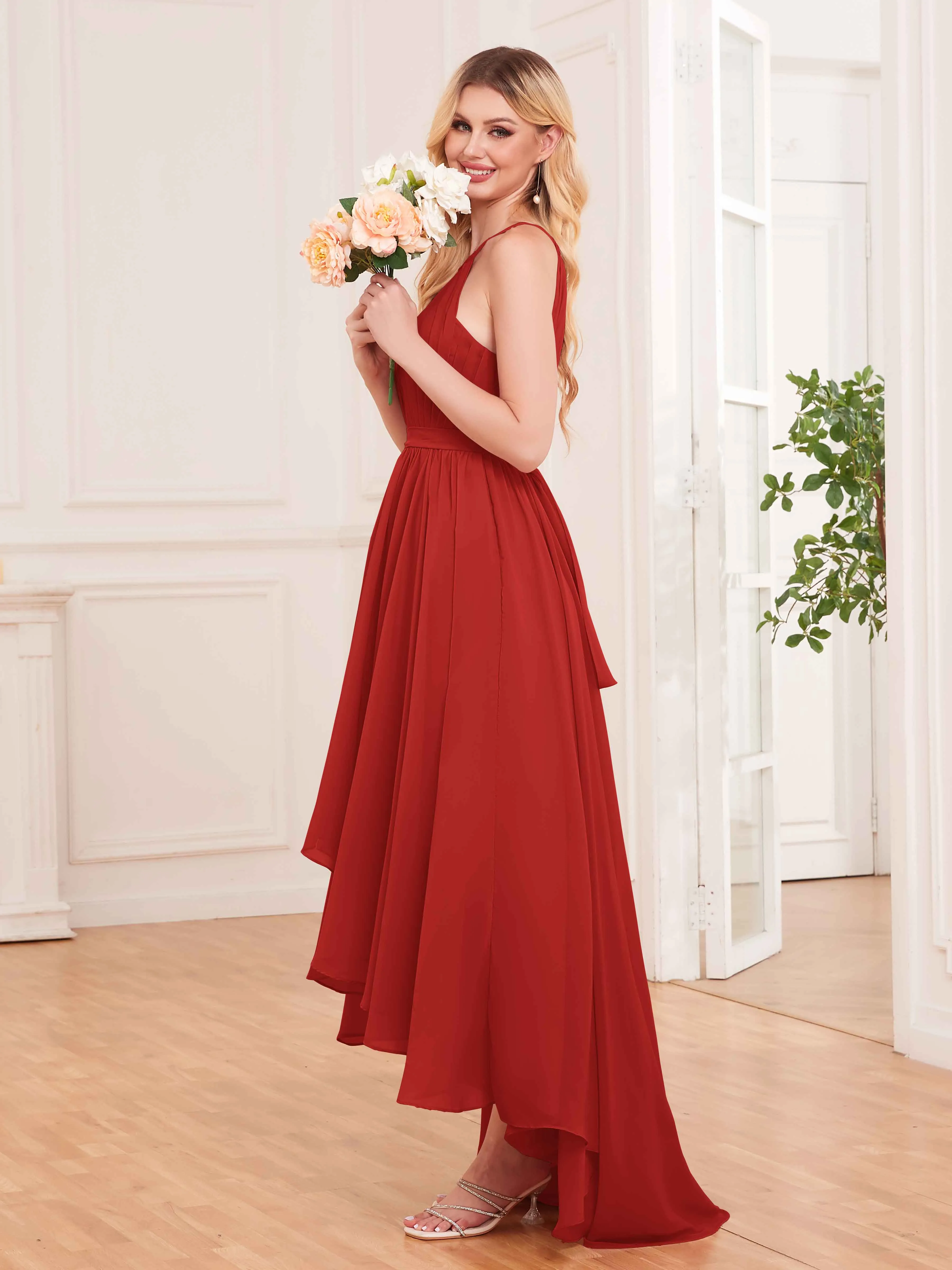 Elliana Dreamy Halter Sleeveless Asymmetrical Chiffon Bridesmaid Dresses