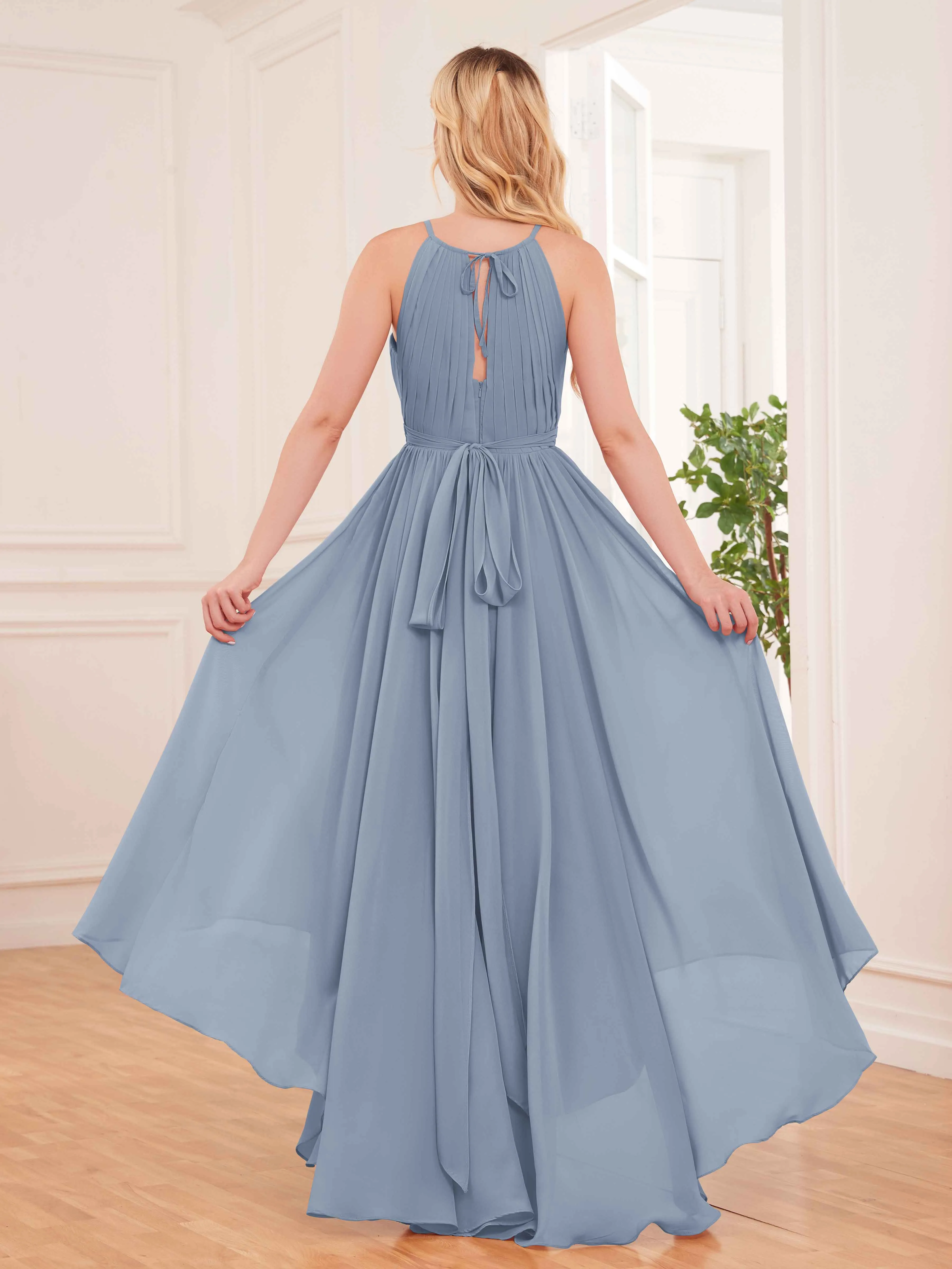 Elliana Dreamy Halter Sleeveless Asymmetrical Chiffon Bridesmaid Dresses