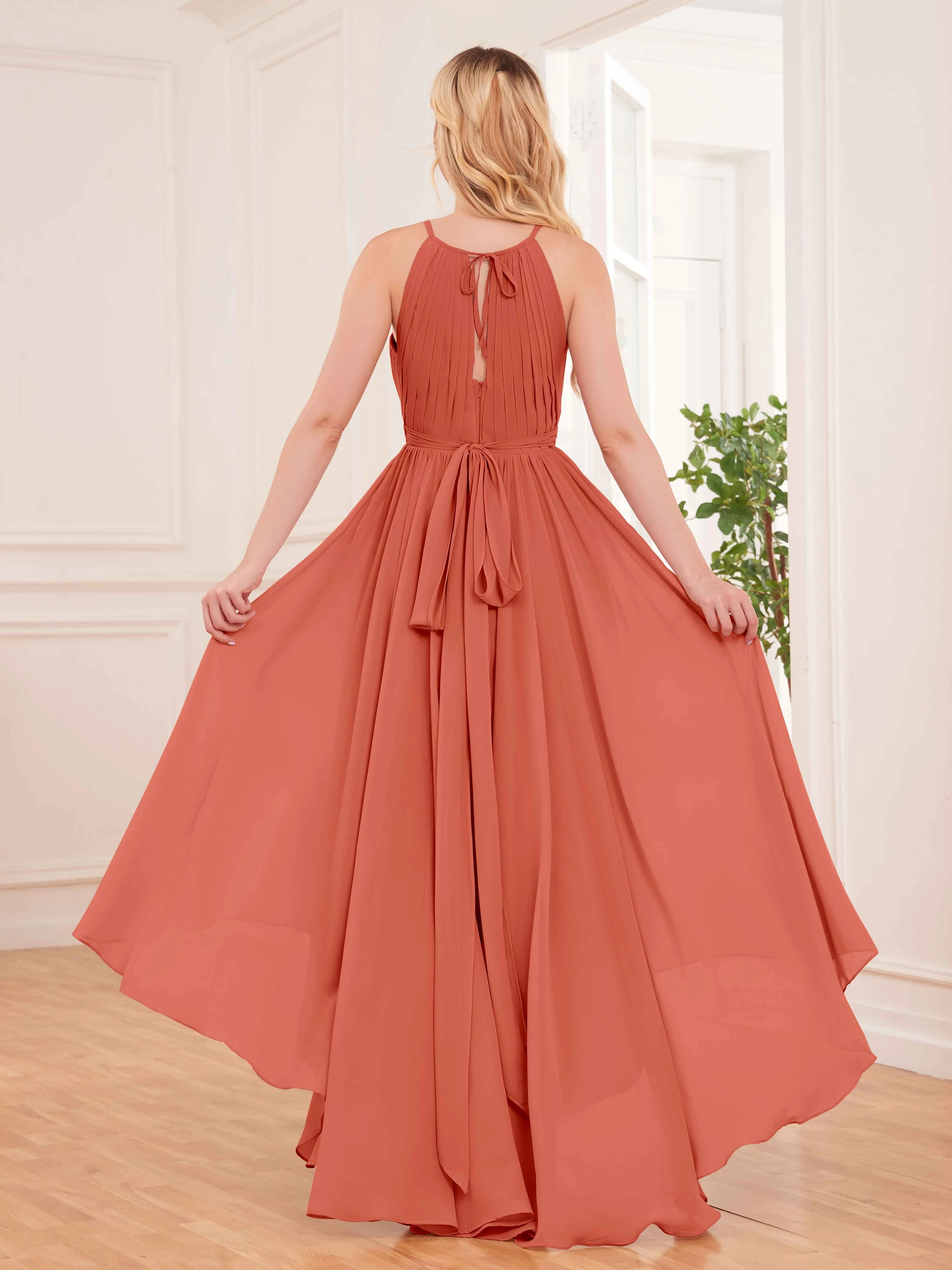Elliana Dreamy Halter Sleeveless Asymmetrical Chiffon Bridesmaid Dresses
