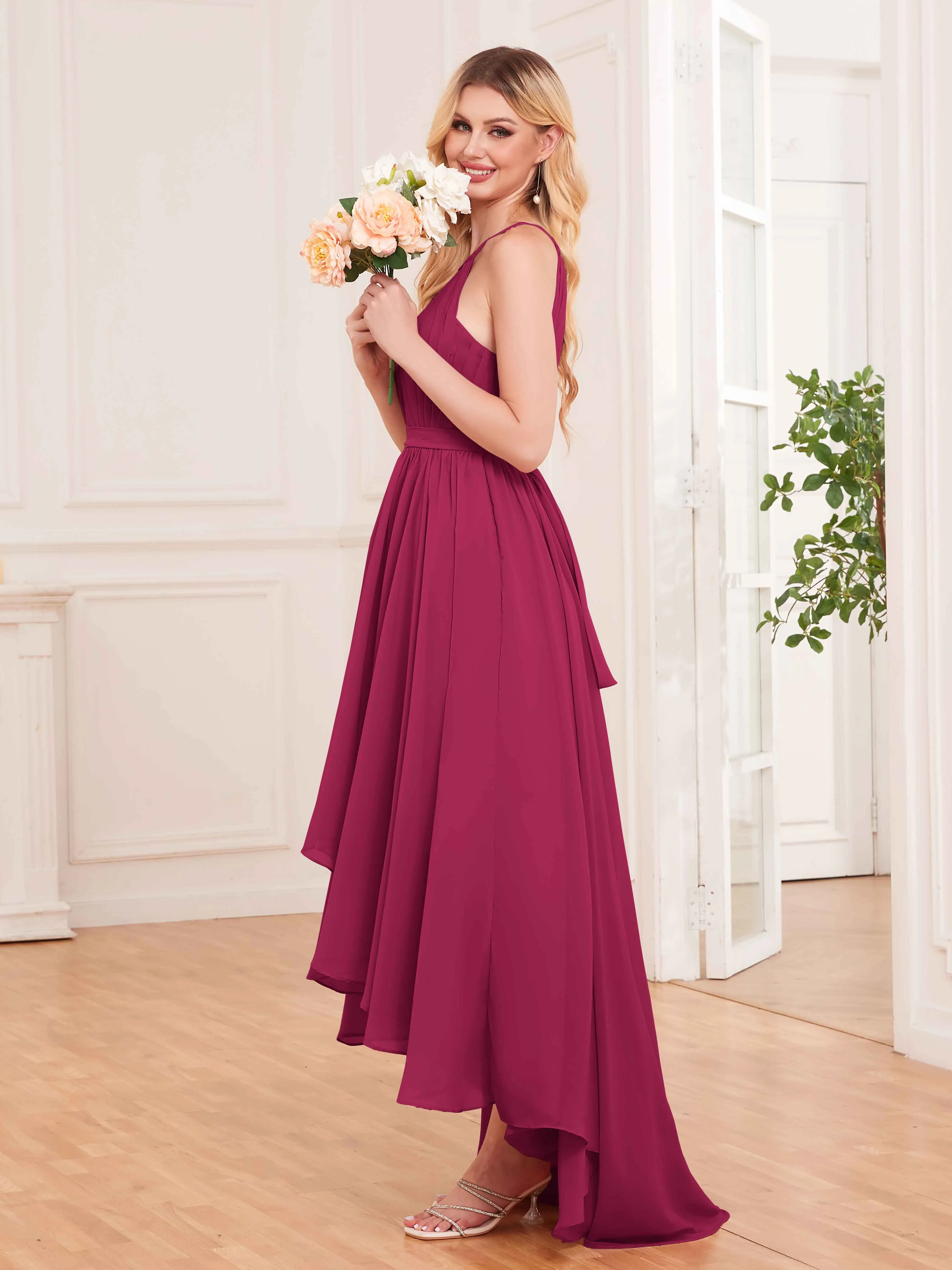 Elliana Dreamy Halter Sleeveless Asymmetrical Chiffon Bridesmaid Dresses