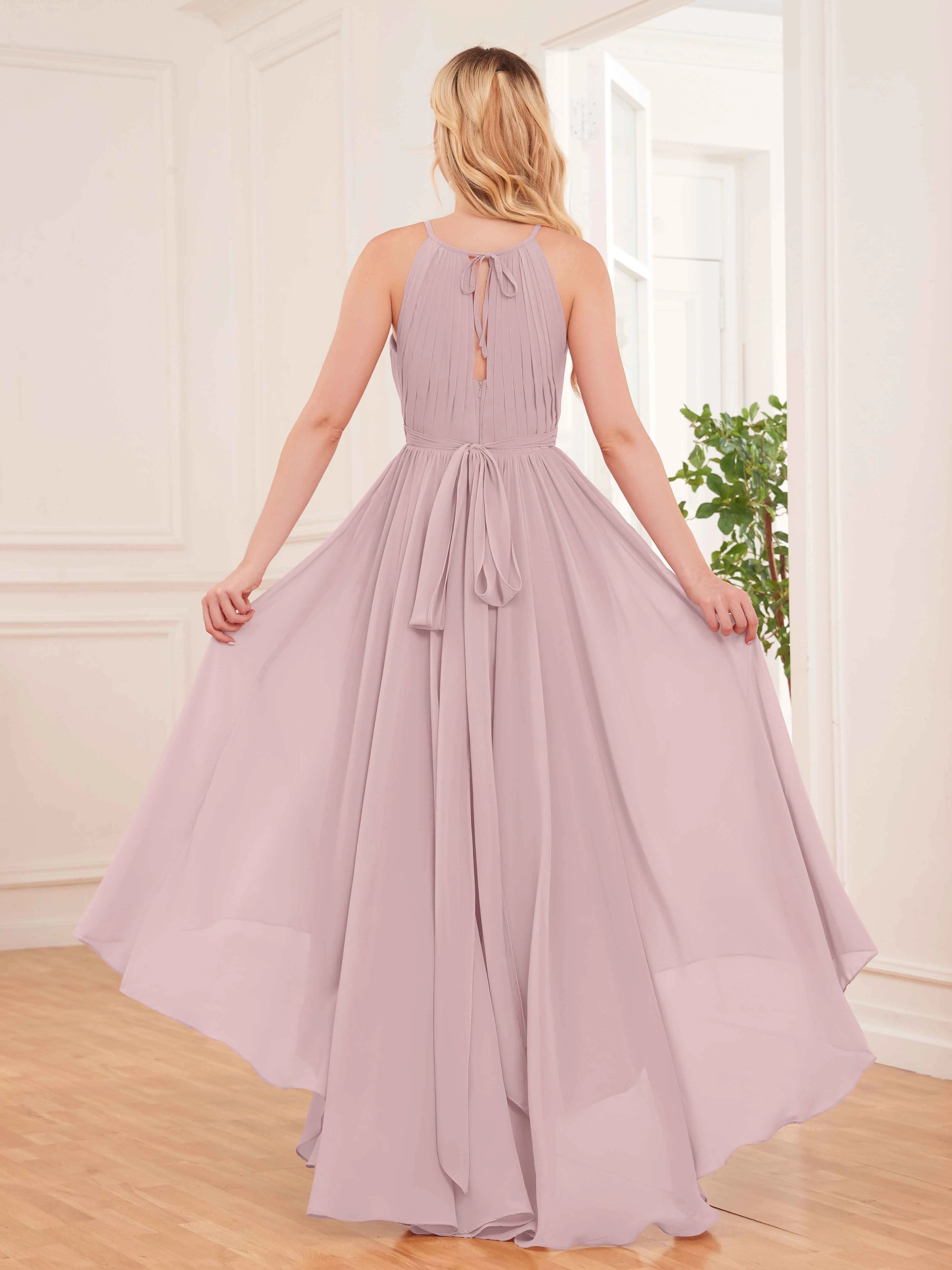 Elliana Dreamy Halter Sleeveless Asymmetrical Chiffon Bridesmaid Dresses