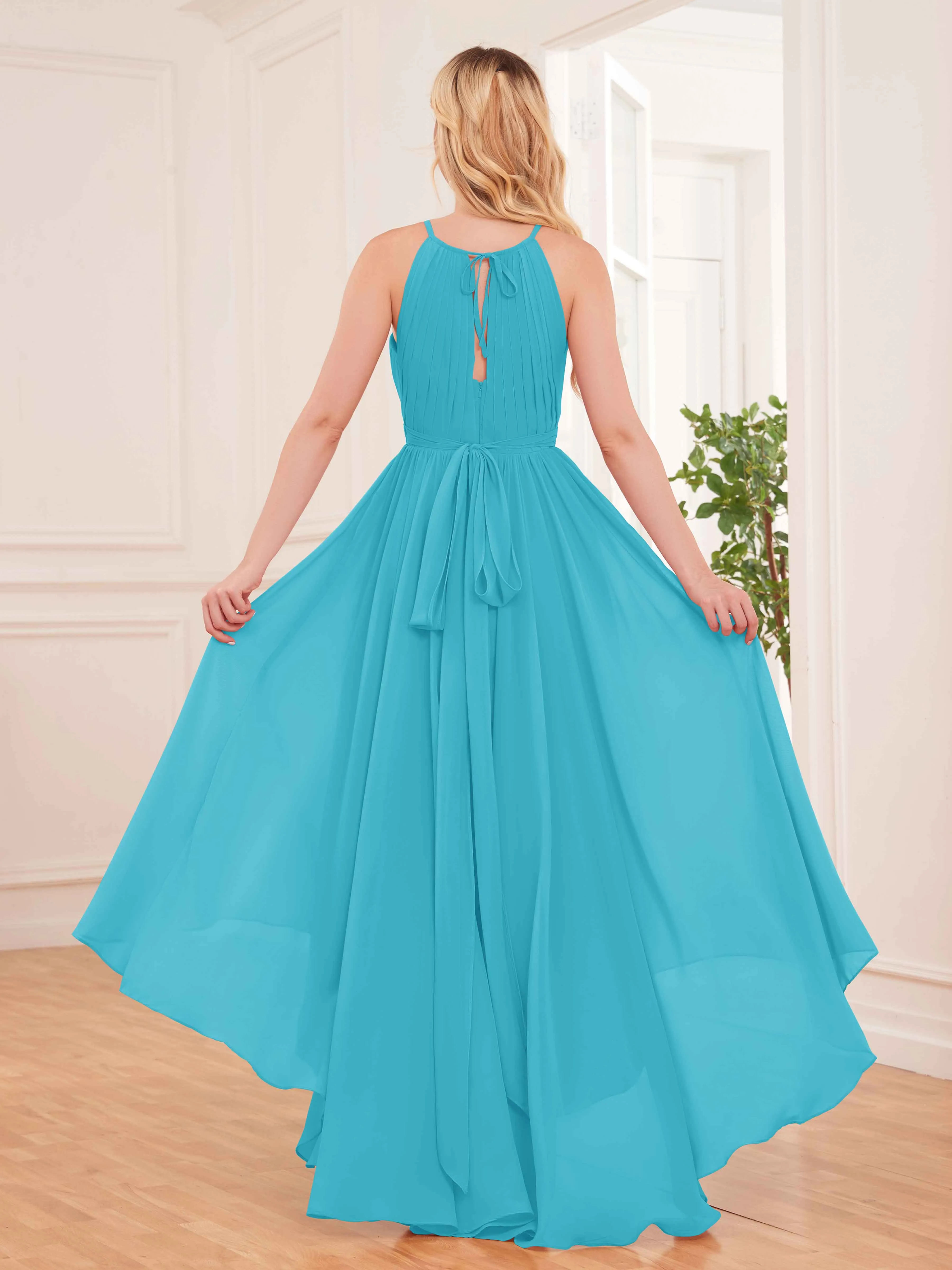 Elliana Dreamy Halter Sleeveless Asymmetrical Chiffon Bridesmaid Dresses