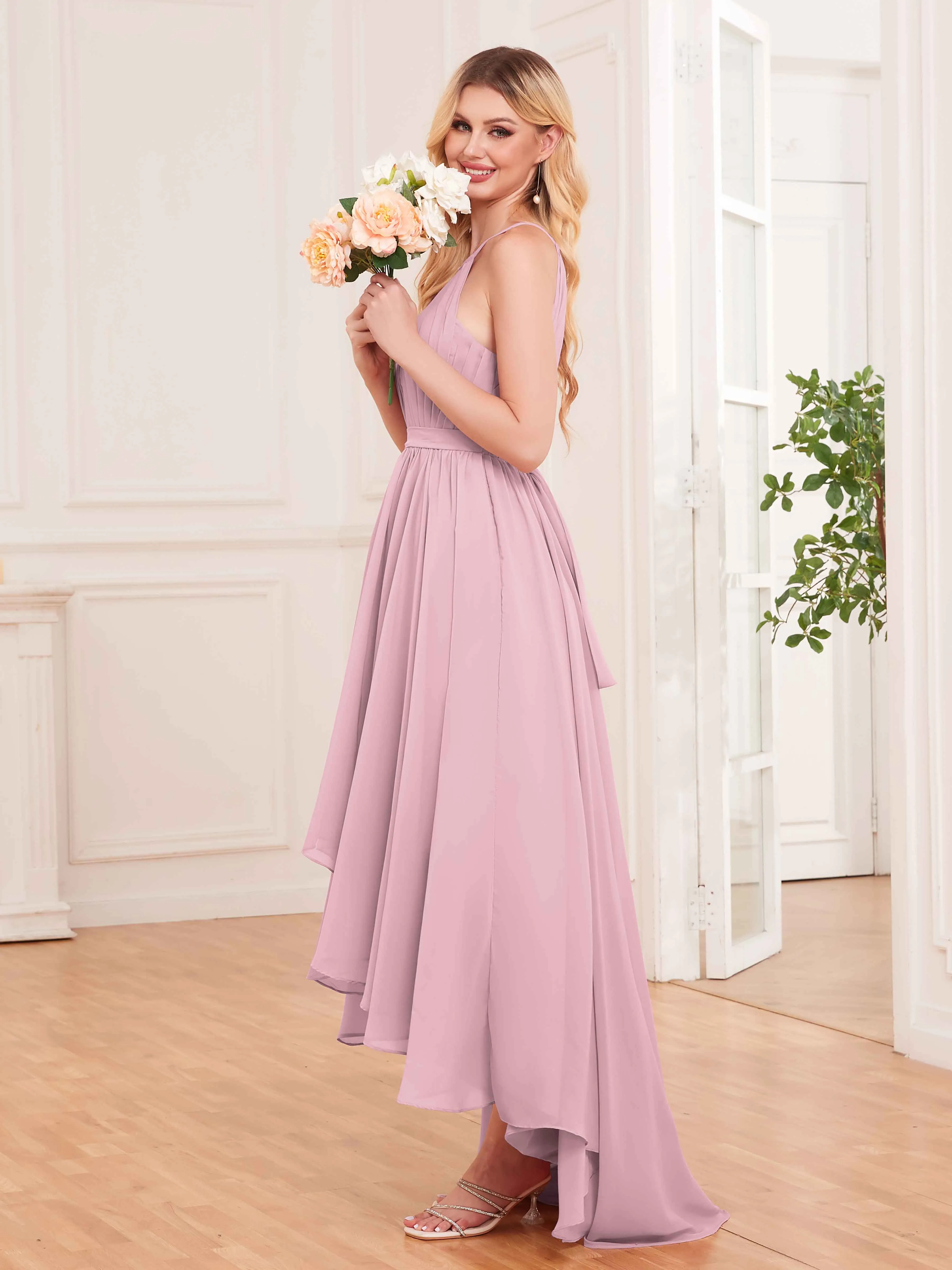 Elliana Dreamy Halter Sleeveless Asymmetrical Chiffon Bridesmaid Dresses