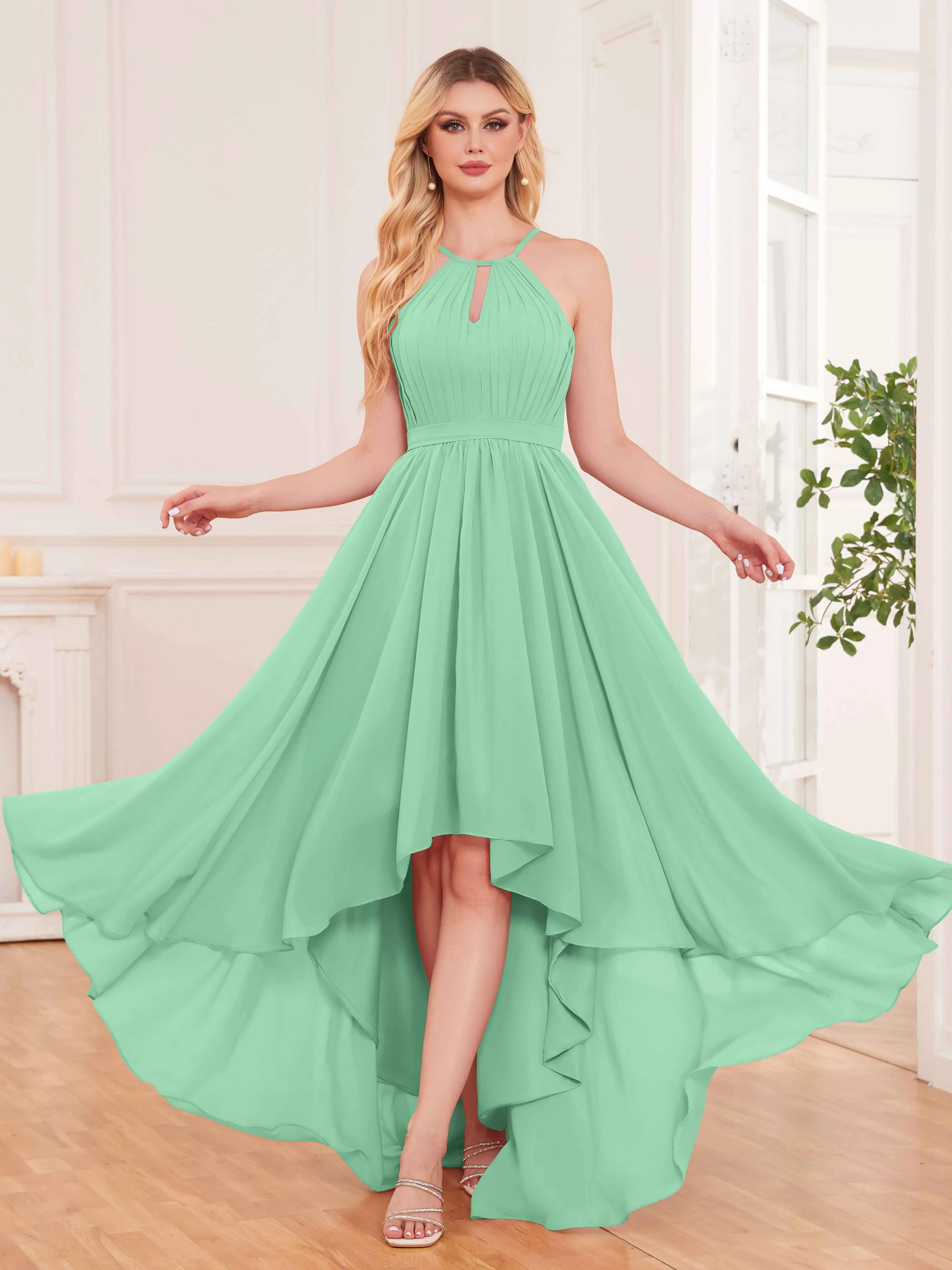 Elliana Dreamy Halter Sleeveless Asymmetrical Chiffon Bridesmaid Dresses