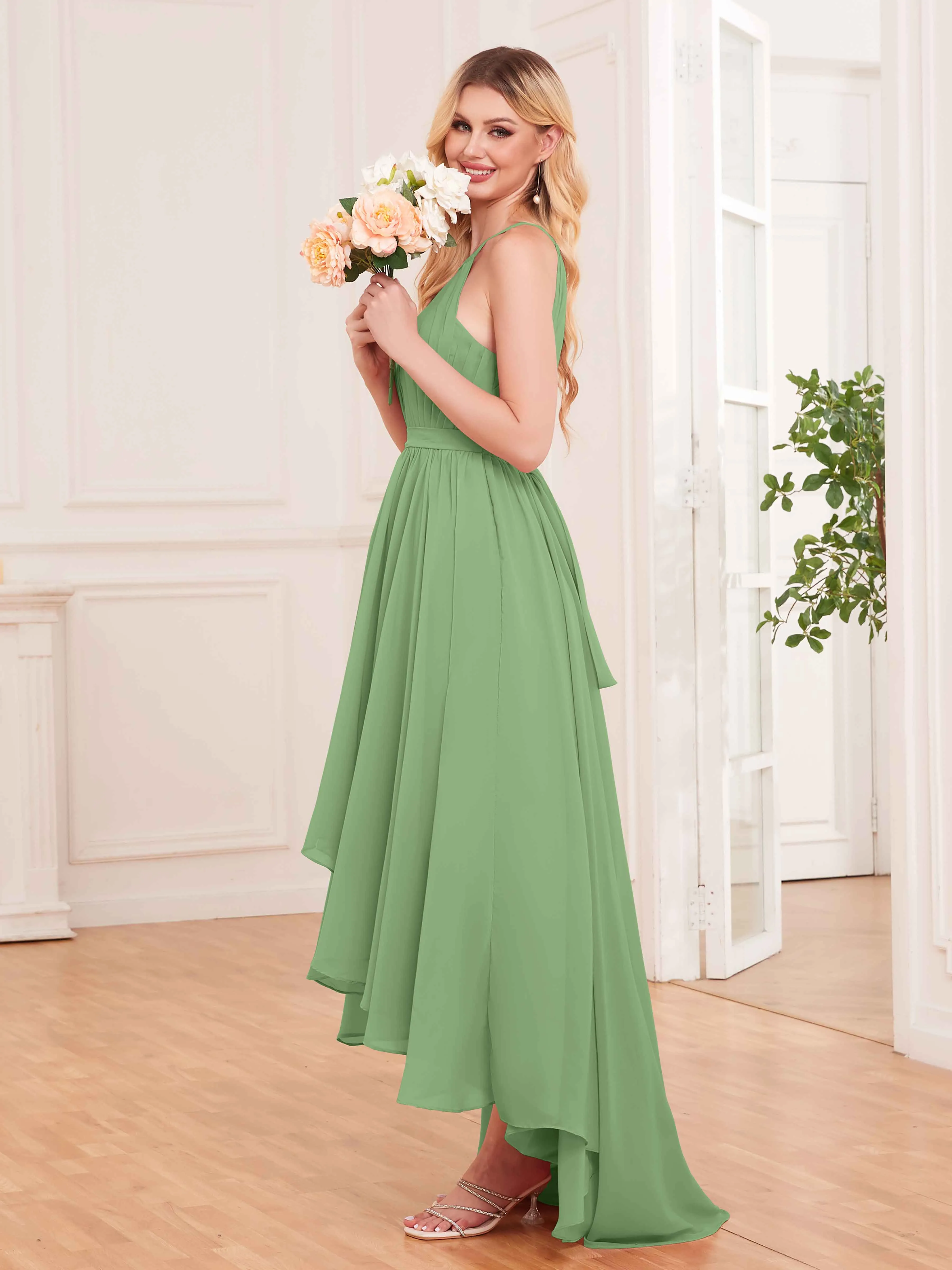 Elliana Dreamy Halter Sleeveless Asymmetrical Chiffon Bridesmaid Dresses