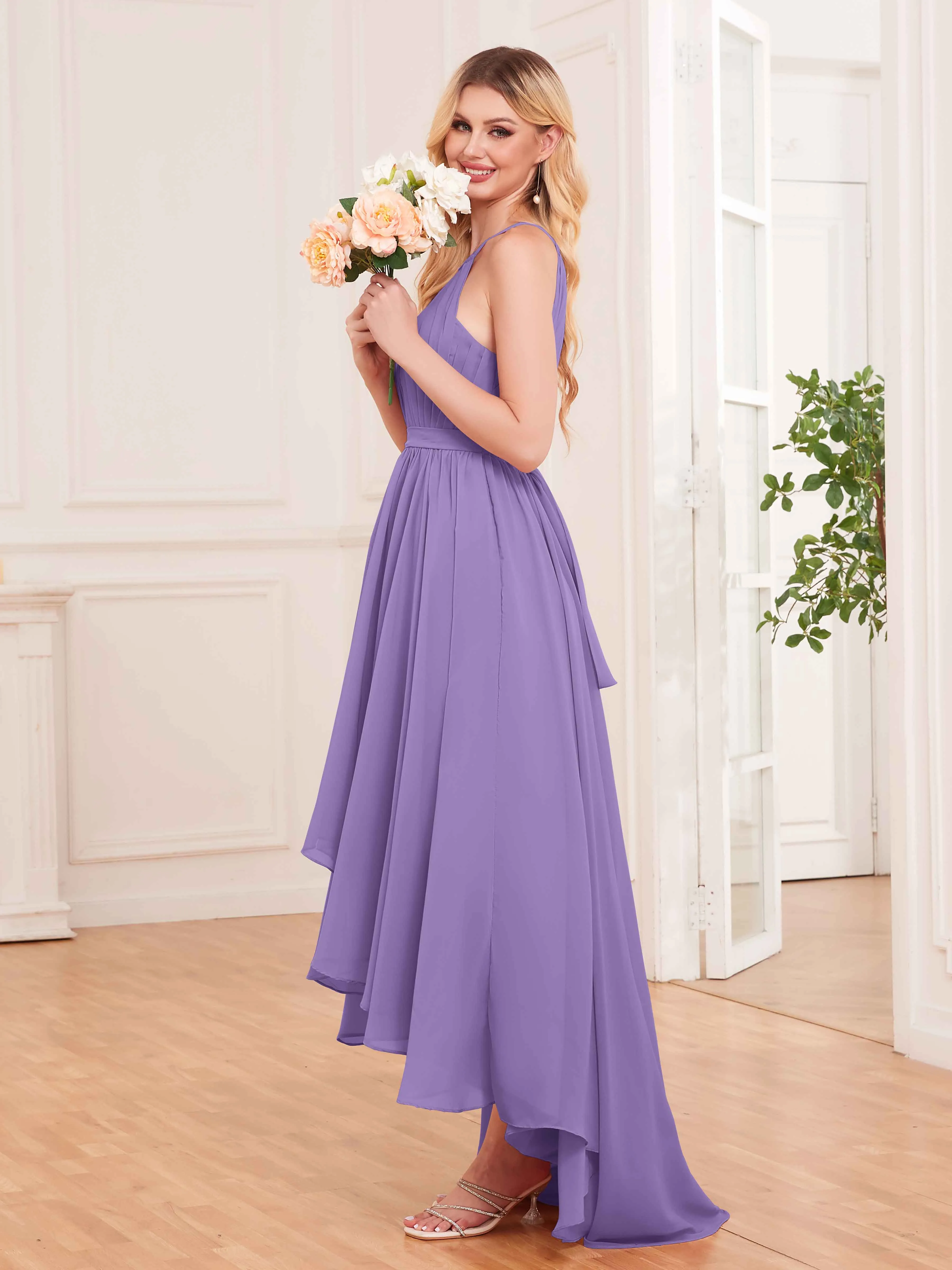 Elliana Dreamy Halter Sleeveless Asymmetrical Chiffon Bridesmaid Dresses