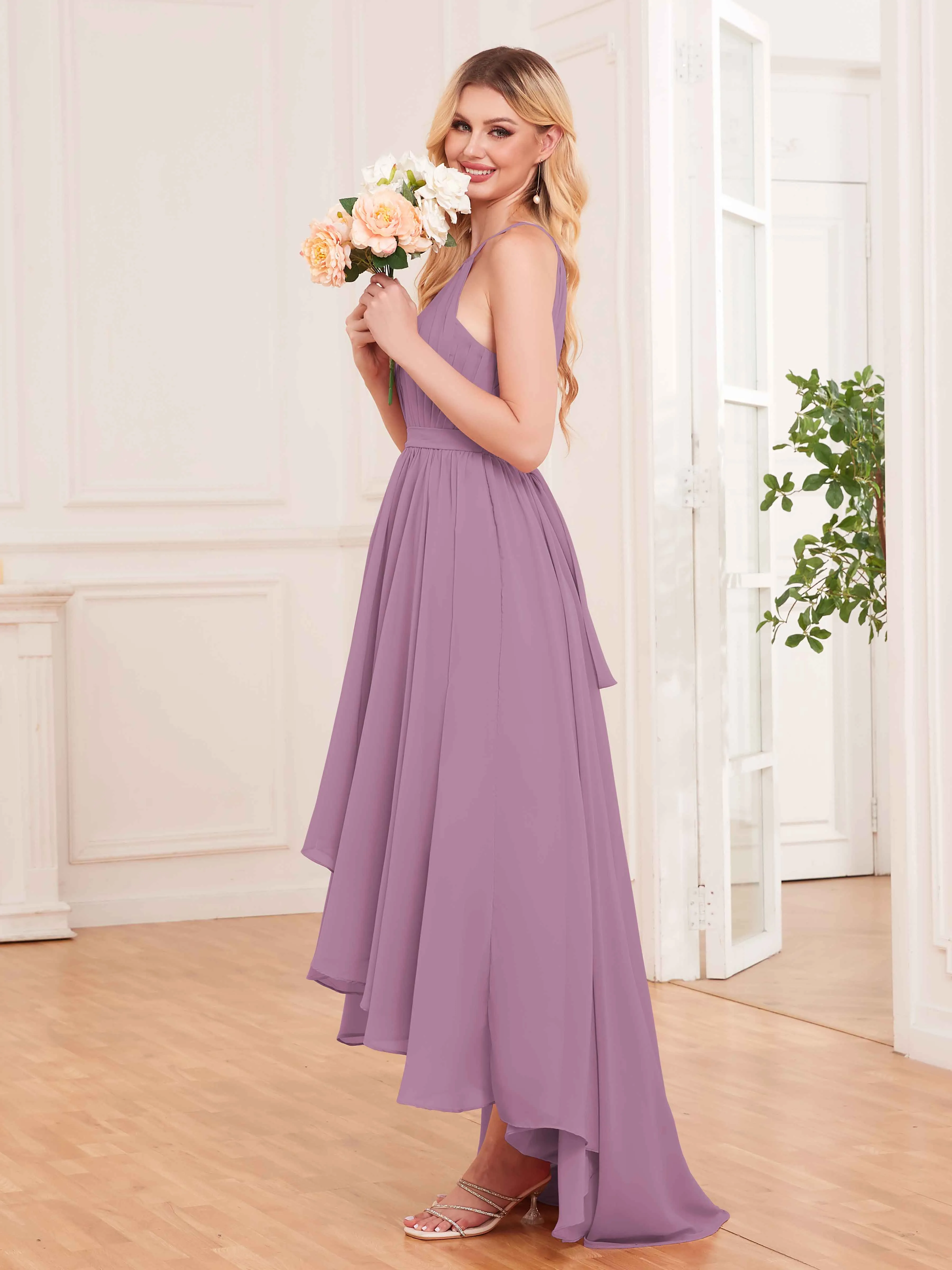 Elliana Dreamy Halter Sleeveless Asymmetrical Chiffon Bridesmaid Dresses