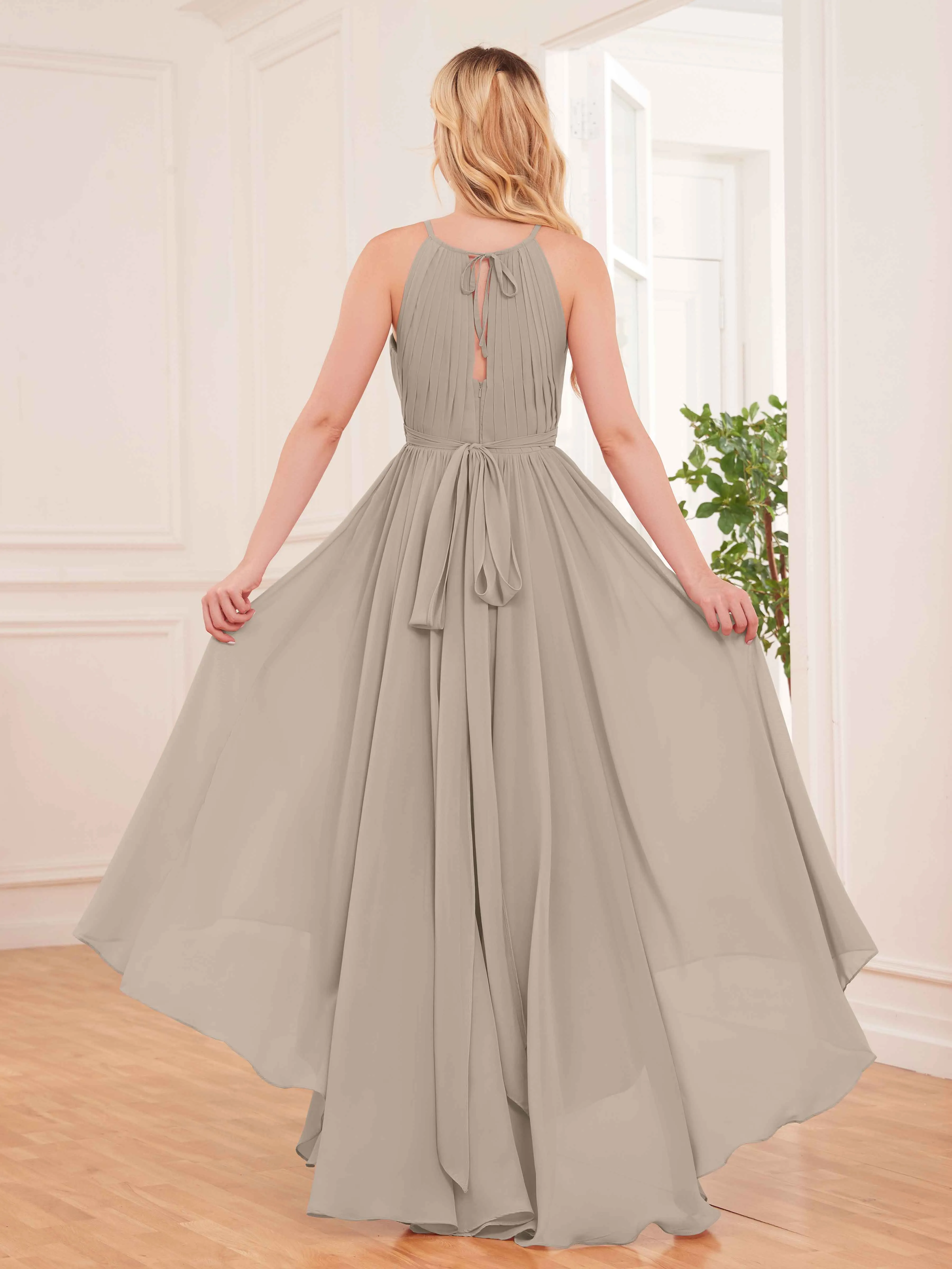 Elliana Dreamy Halter Sleeveless Asymmetrical Chiffon Bridesmaid Dresses
