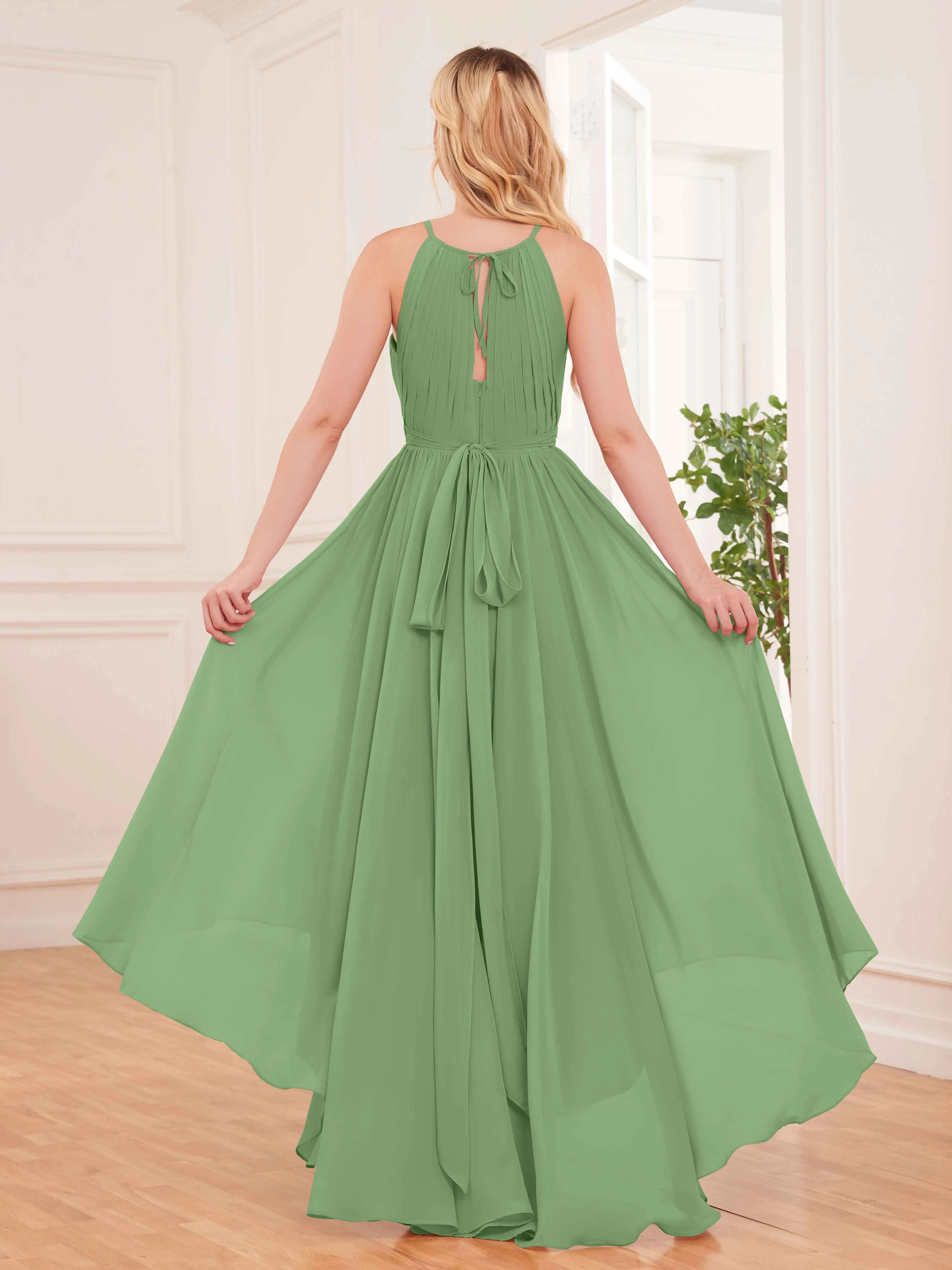 Elliana Dreamy Halter Sleeveless Asymmetrical Chiffon Bridesmaid Dresses