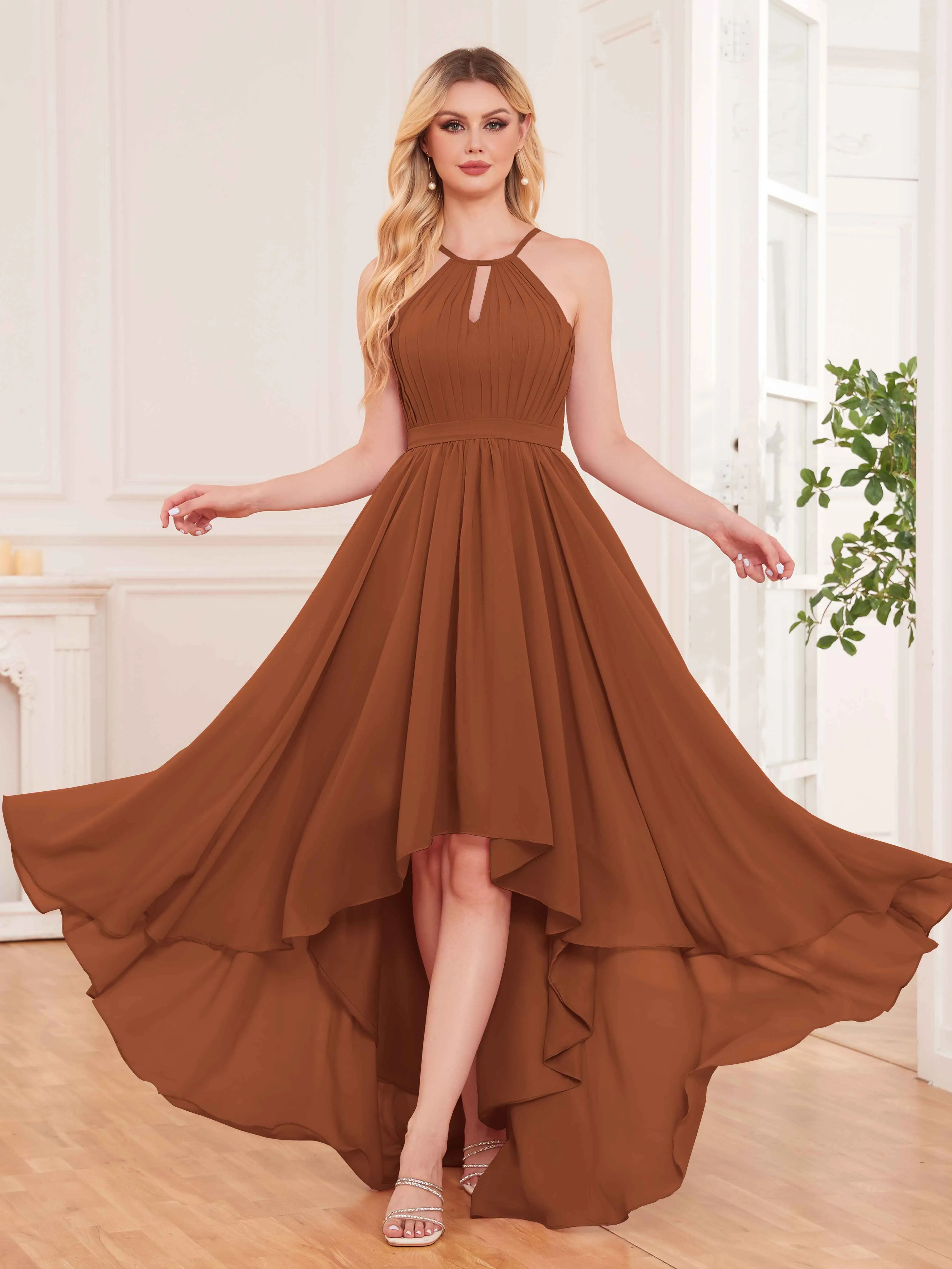 Elliana Dreamy Halter Sleeveless Asymmetrical Chiffon Bridesmaid Dresses