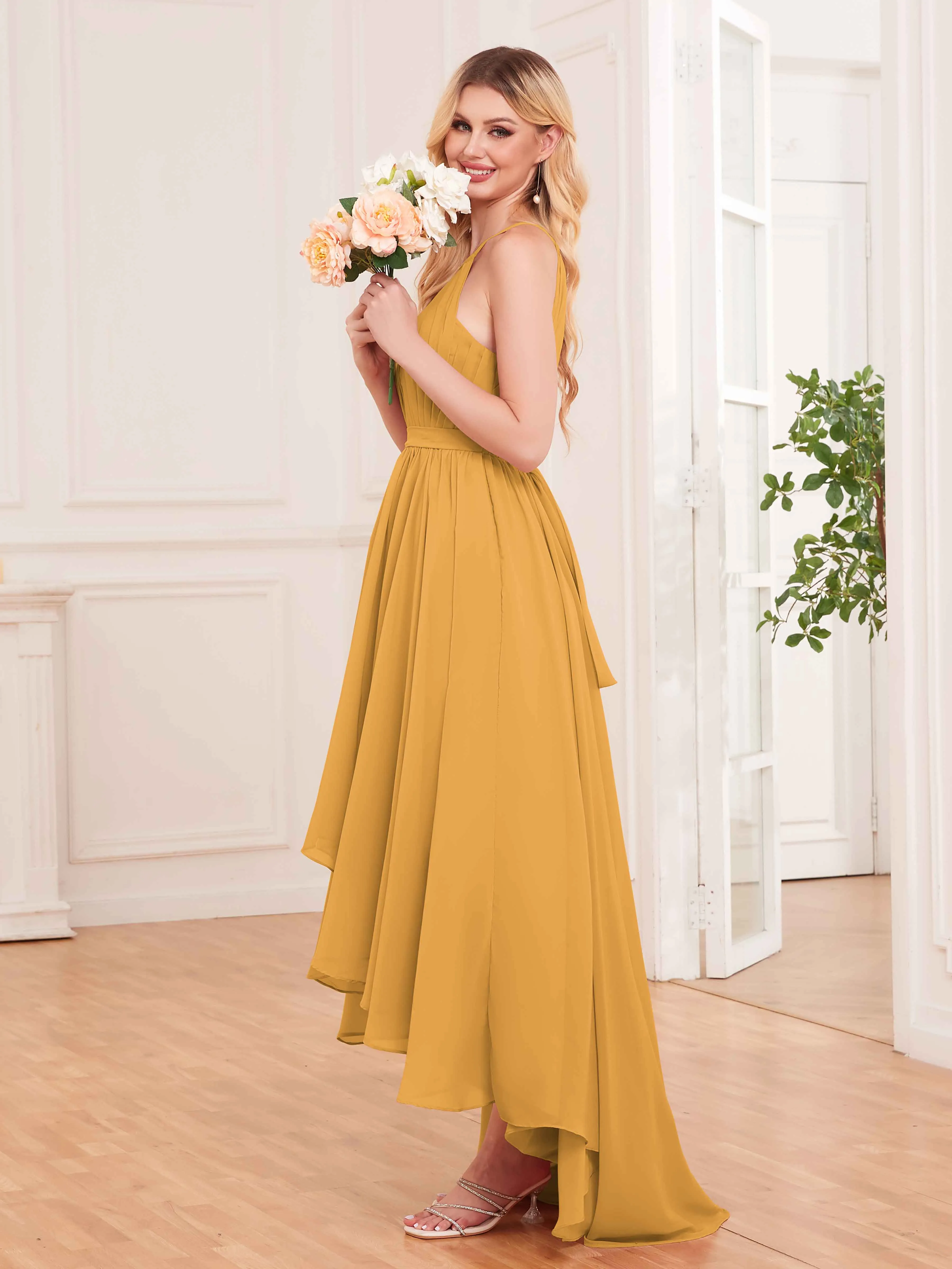 Elliana Dreamy Halter Sleeveless Asymmetrical Chiffon Bridesmaid Dresses