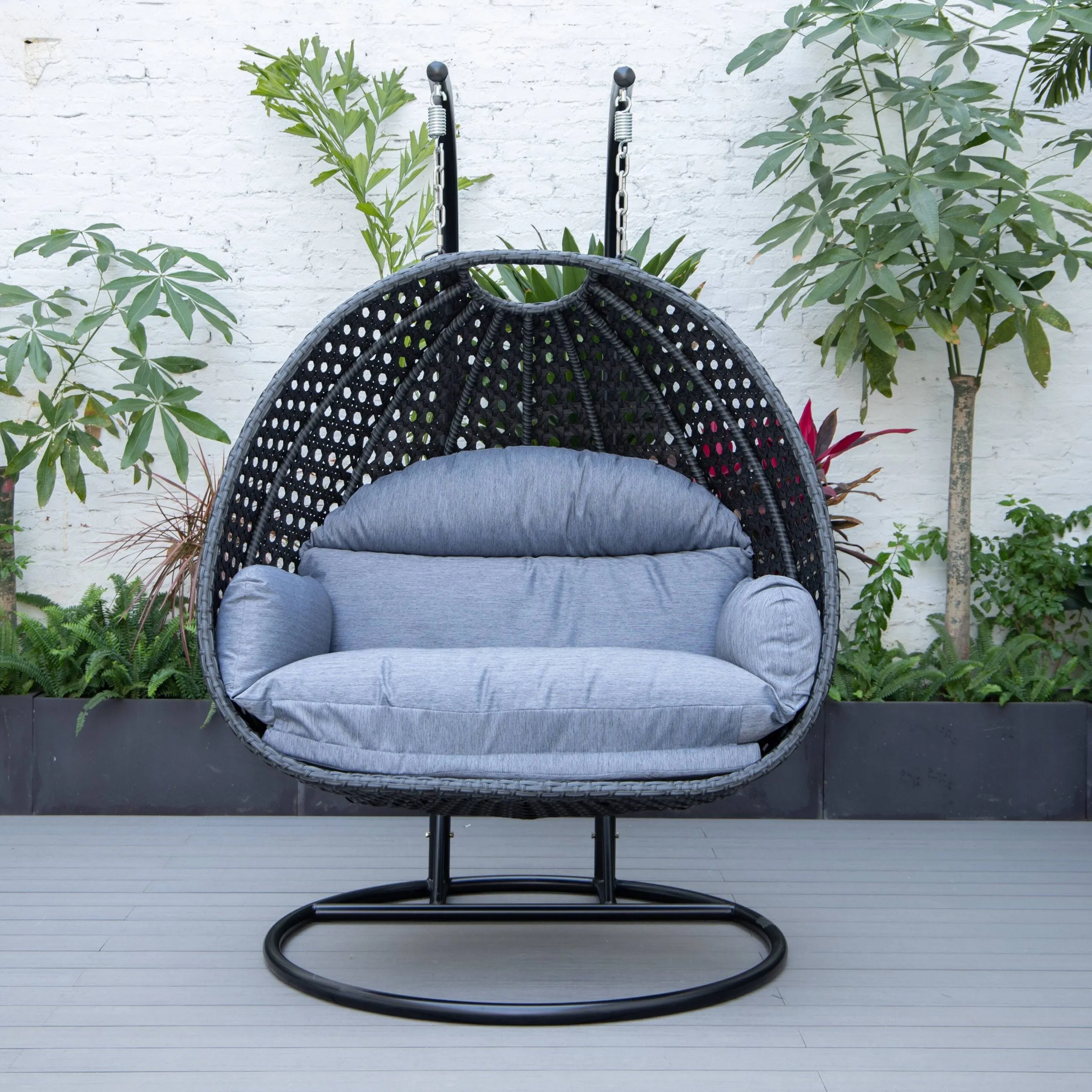 Fino Double Seater Hanging Swing With Stand For Balcony , Garden Swing (Dark Grey)