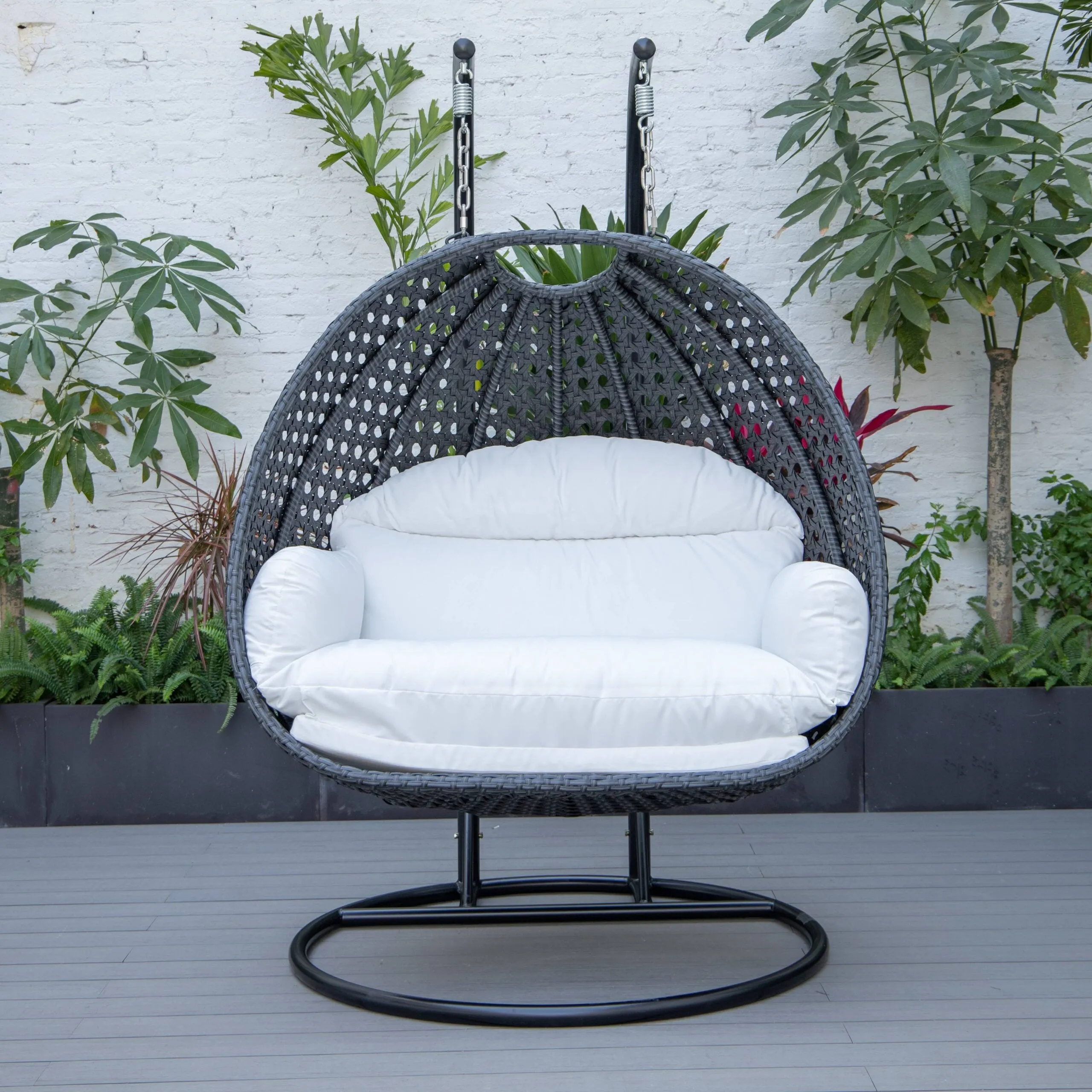 Fino Double Seater Hanging Swing With Stand For Balcony , Garden Swing (Dark Grey)